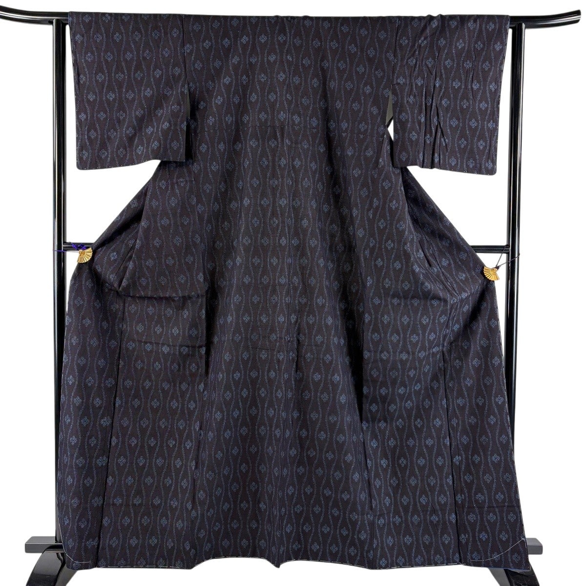 美品】 結城紬 身丈168.5cm 裄丈68cm L 袷 本場結城紬 証紙あり 草花