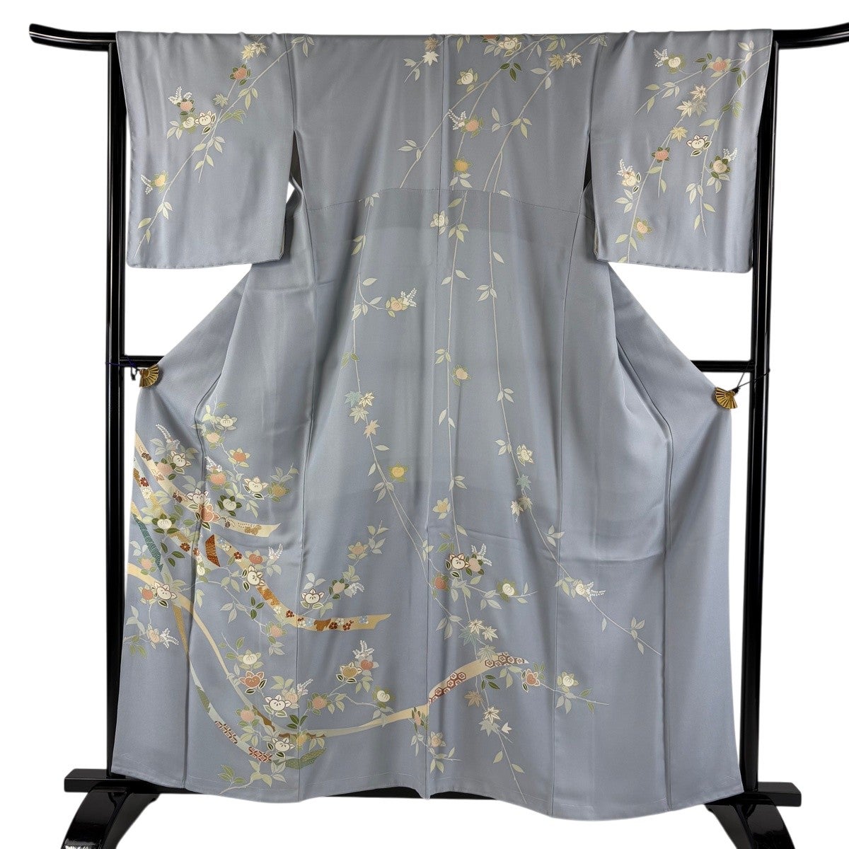 身丈165 作家物落款入りお振り袖　正絹ふ4 振袖 身丈165cm 裄丈69cm L 袷 千總 落款あり 菊 檜扇 金糸 刺繍 赤