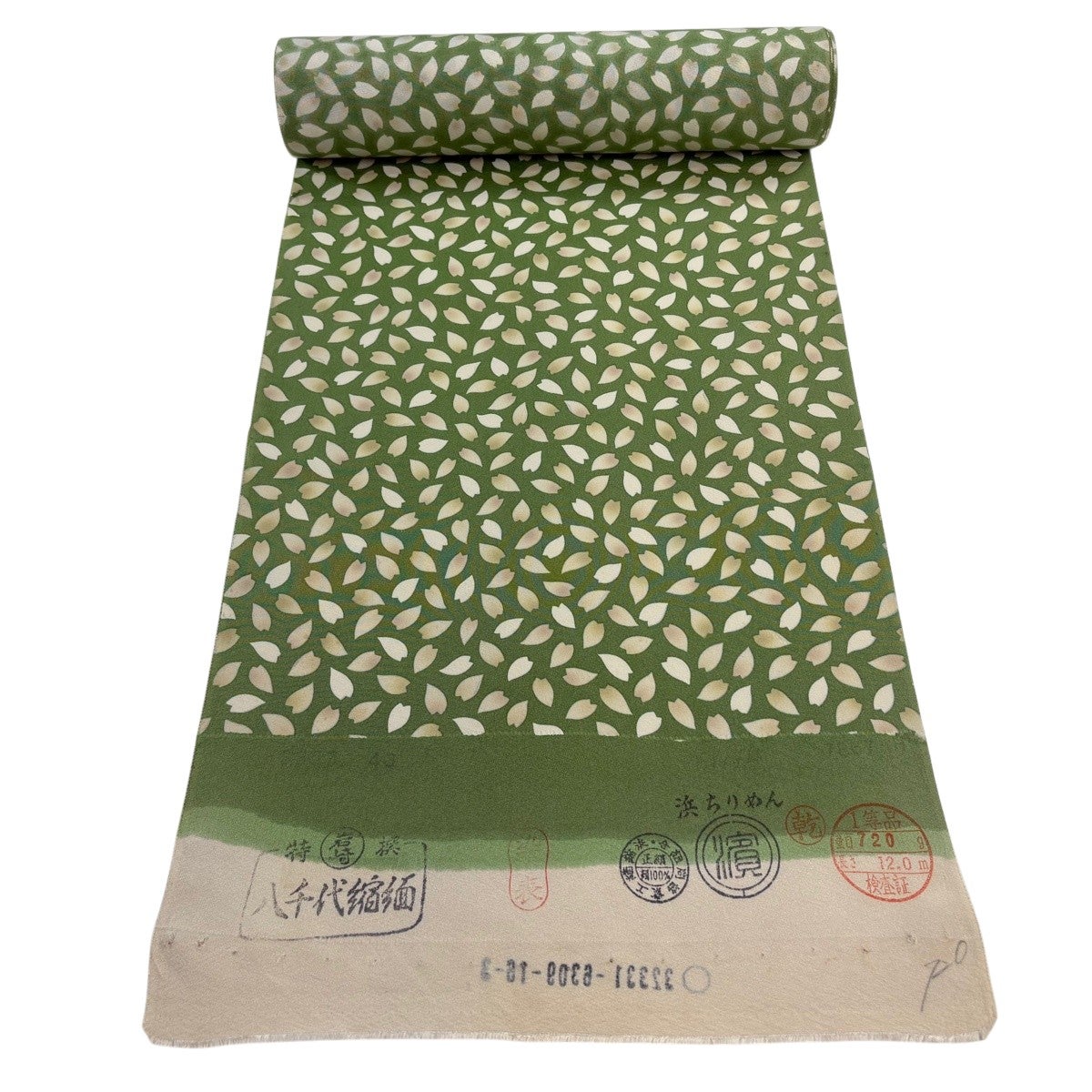 反物 正絹 草染 着物 和装 リサイクル ハンドメイド 生地　MM90 15%OFF】GW駆け込みSALE！小紋 反物 正絹 紺色系 芝草文様 縮緬 女物