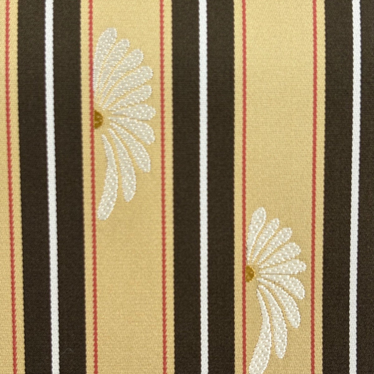 美品】 袋帯 逸品 証紙あり 本場筑前博多織 縞 菊 焦茶色 全通 正絹