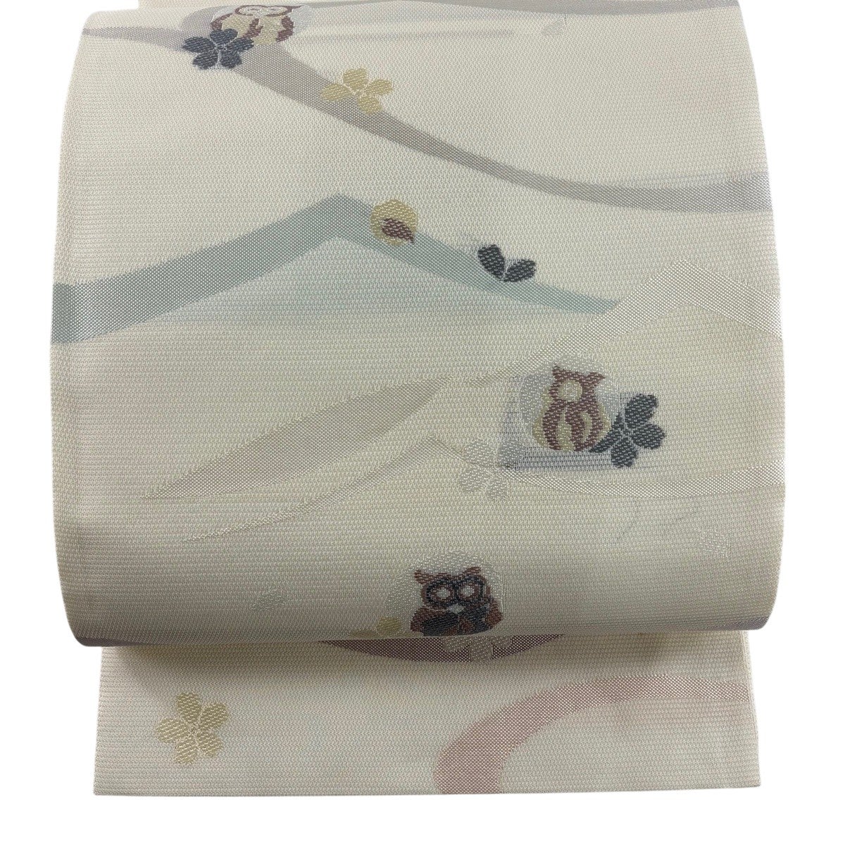 名古屋帯 秀品 夏帯 絽 てんとう虫 葉柄 クリーム 正絹｜中古・古着