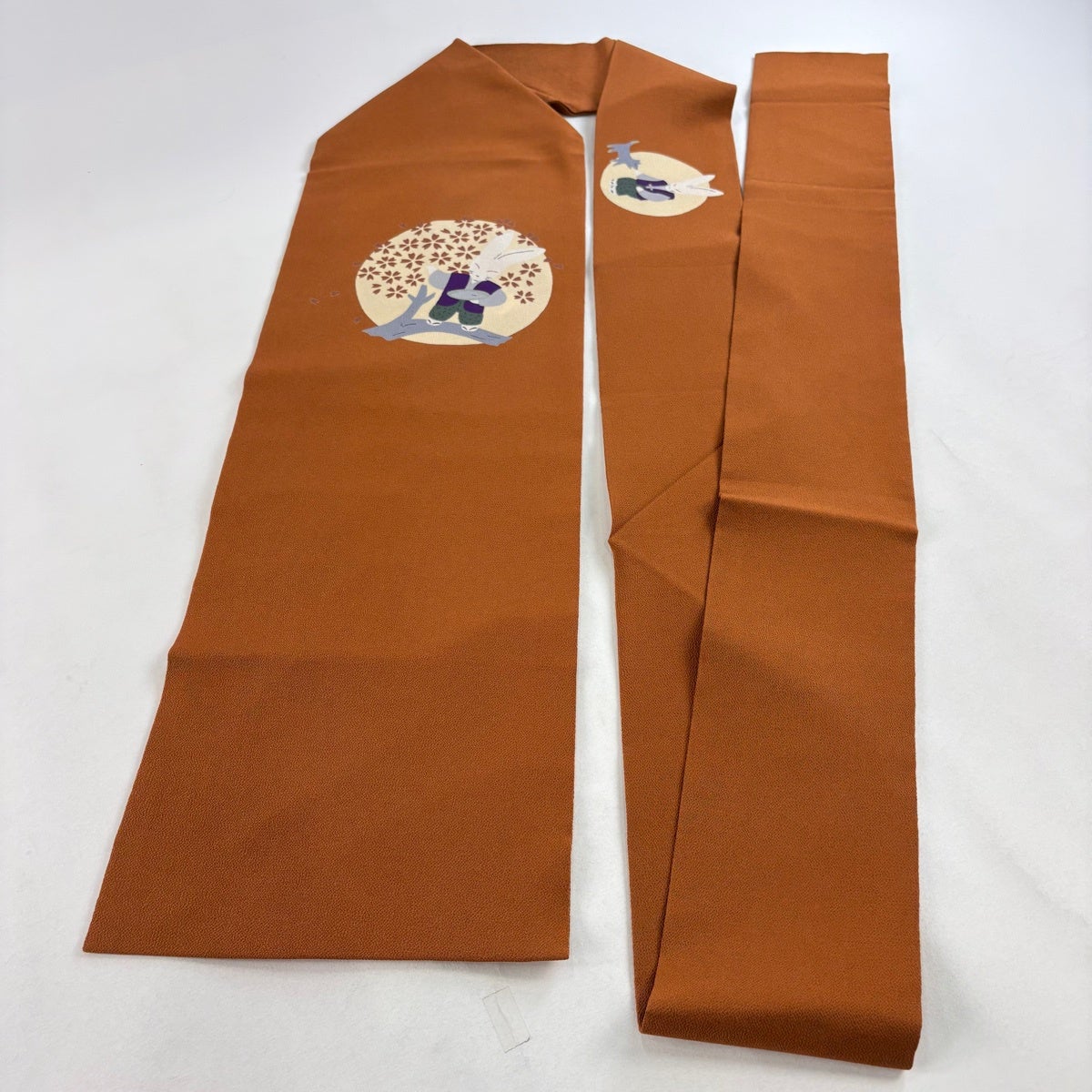 20%OFF 【美品】 名古屋帯 逸品 花咲か爺 うさぎ 縮緬 茶色 正絹 K30