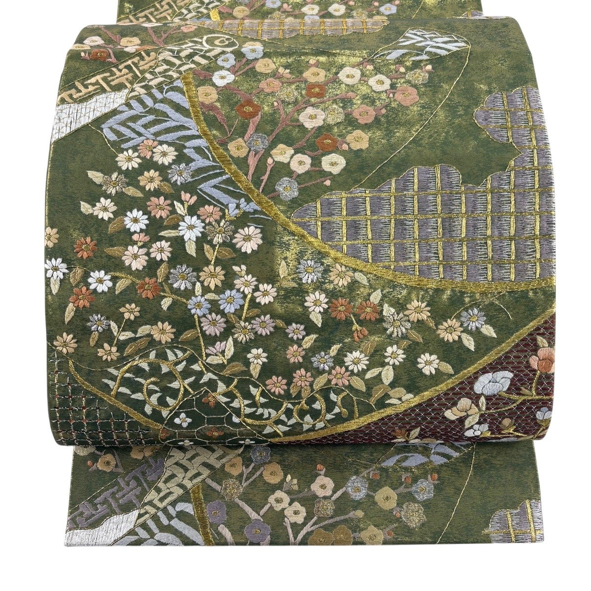 振袖 身丈160.5cm 裄丈68.5cm L 袷 菊 雲文 金彩 染め分け 深緑 正絹