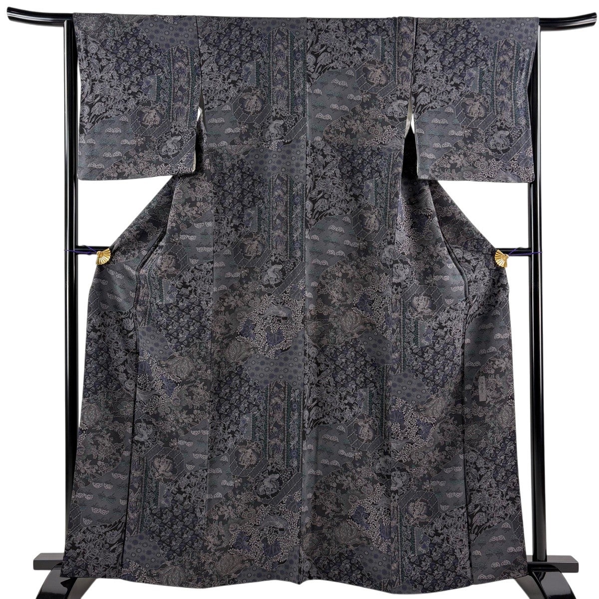 美品】 小紋 身丈158.5cm 裄丈63cm S 袷 前田仁仙 落款あり 連珠文 花