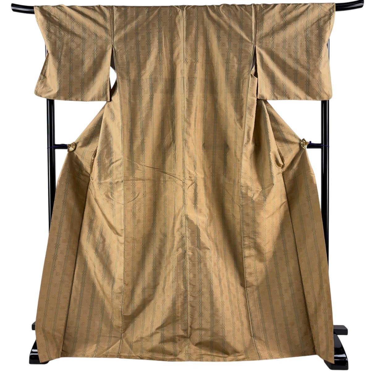 紬 美品 名品 身丈162cm 裄丈67cm 正絹 【中古】 紬 身丈162cm 裄丈67cm M 袷 縞 花織 紫 正絹 美品 逸品｜中古・古着