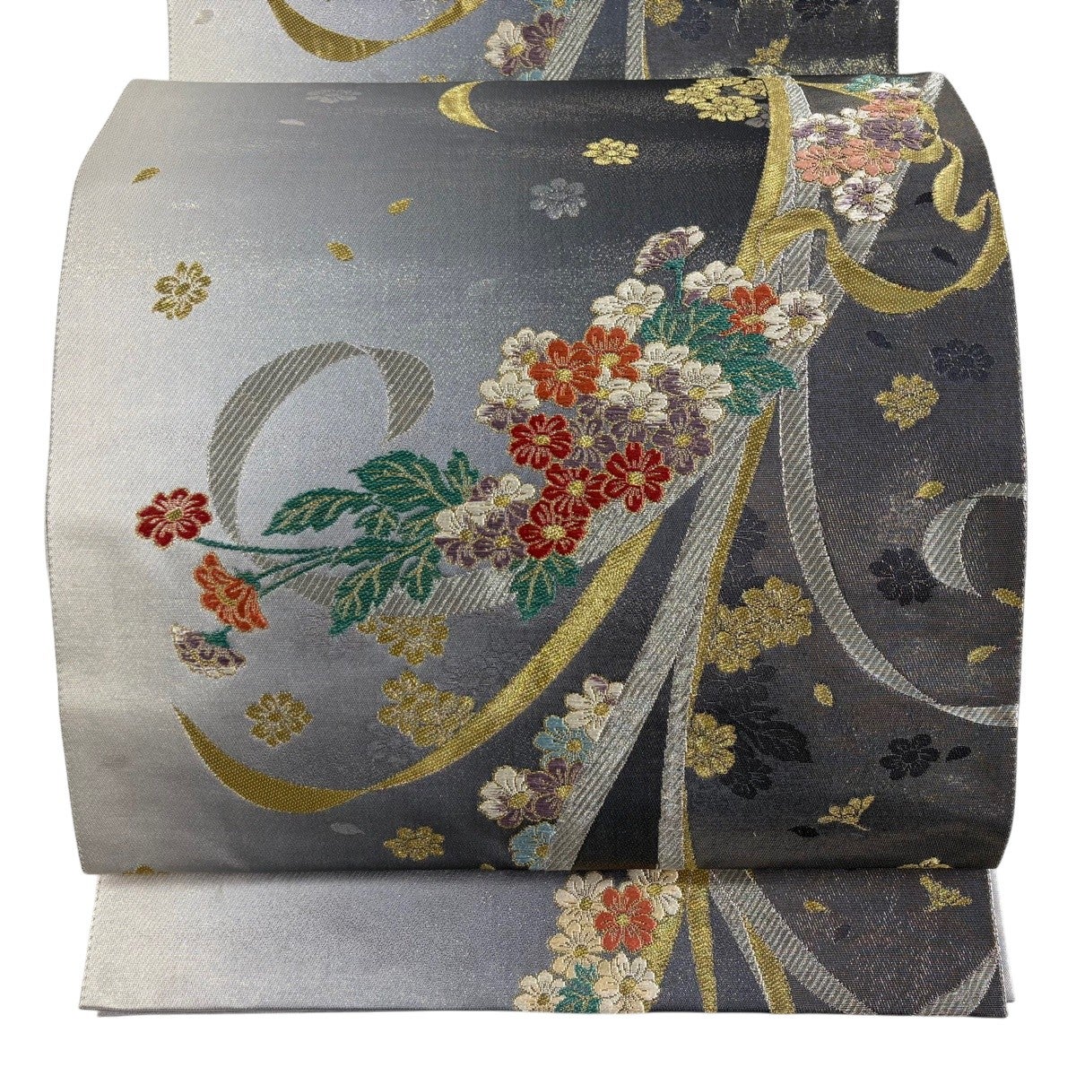 最終価格】 70%OFF 袋帯 名品 じゅらく 落款あり 熨斗 草花 金銀糸 箔