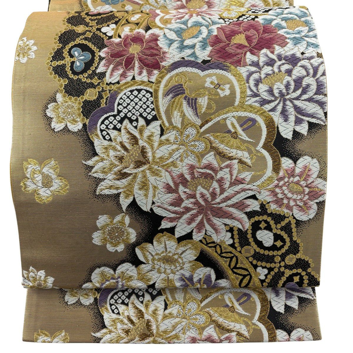 袋帯 秀品 織の名工 吉祥文様 鶴 草花 箔 金糸 黒 六通 正絹