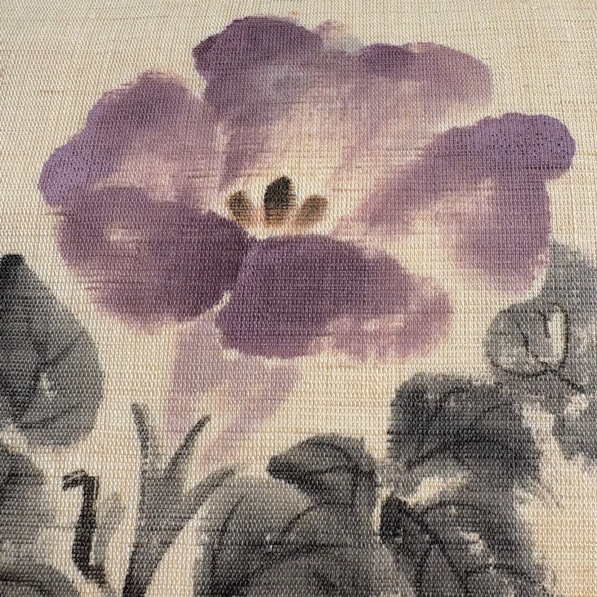 名古屋帯 秀品 落款あり 朝顔 ベージュ 正絹｜中古・古着・リサイクル