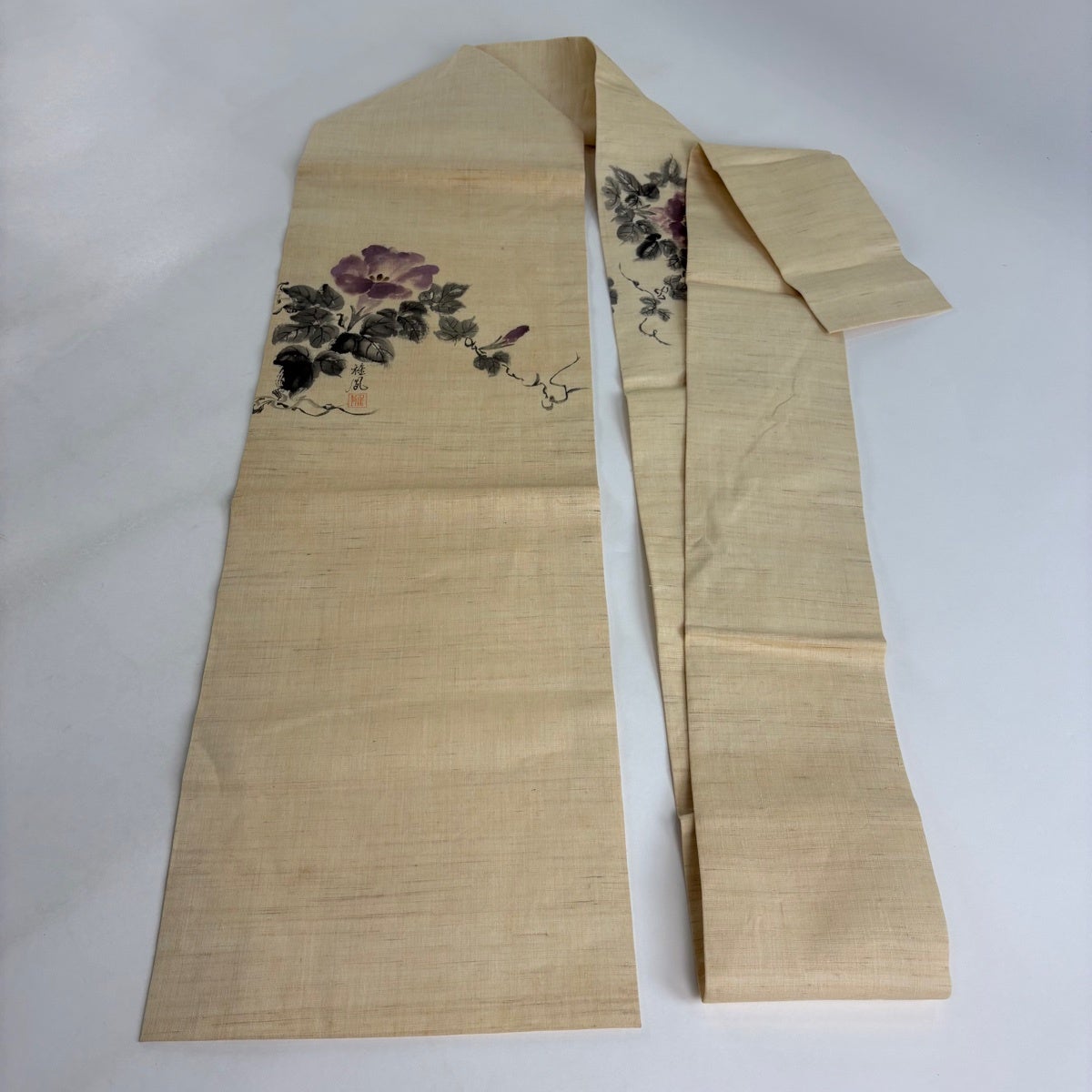 名古屋帯 秀品 落款あり 朝顔 ベージュ 正絹｜中古・古着・リサイクル