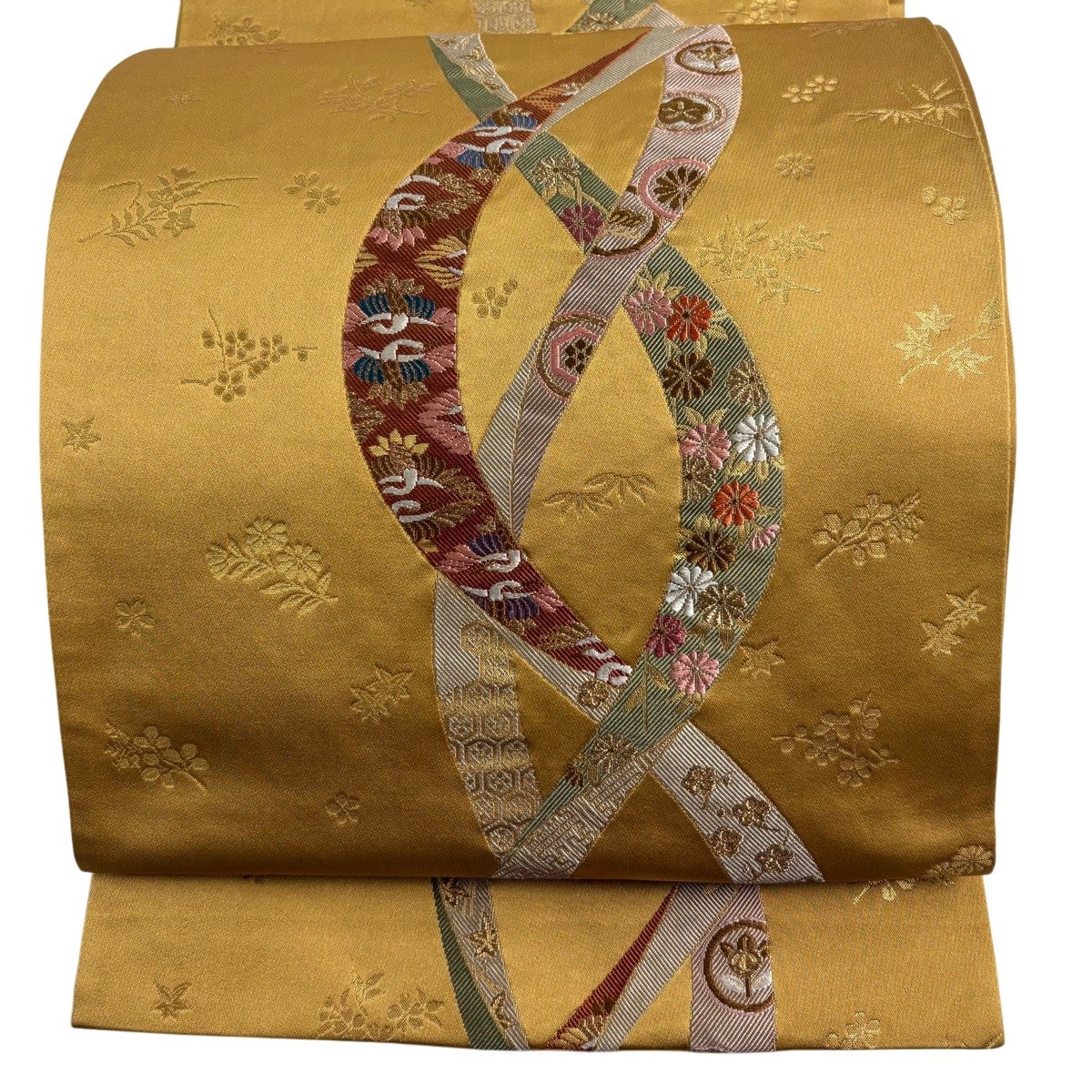 袋帯 秀品 熨斗 花鳥 金糸 箔 黄土色 六通 正絹｜中古・古着