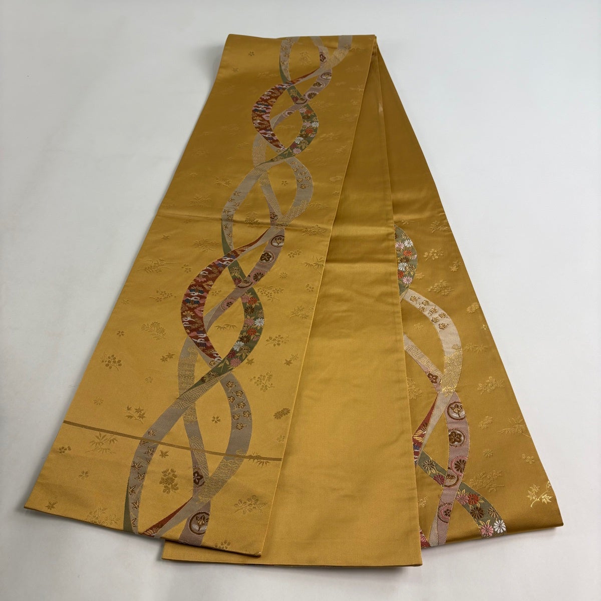 袋帯 秀品 熨斗 花鳥 金糸 箔 黄土色 六通 正絹｜中古・古着