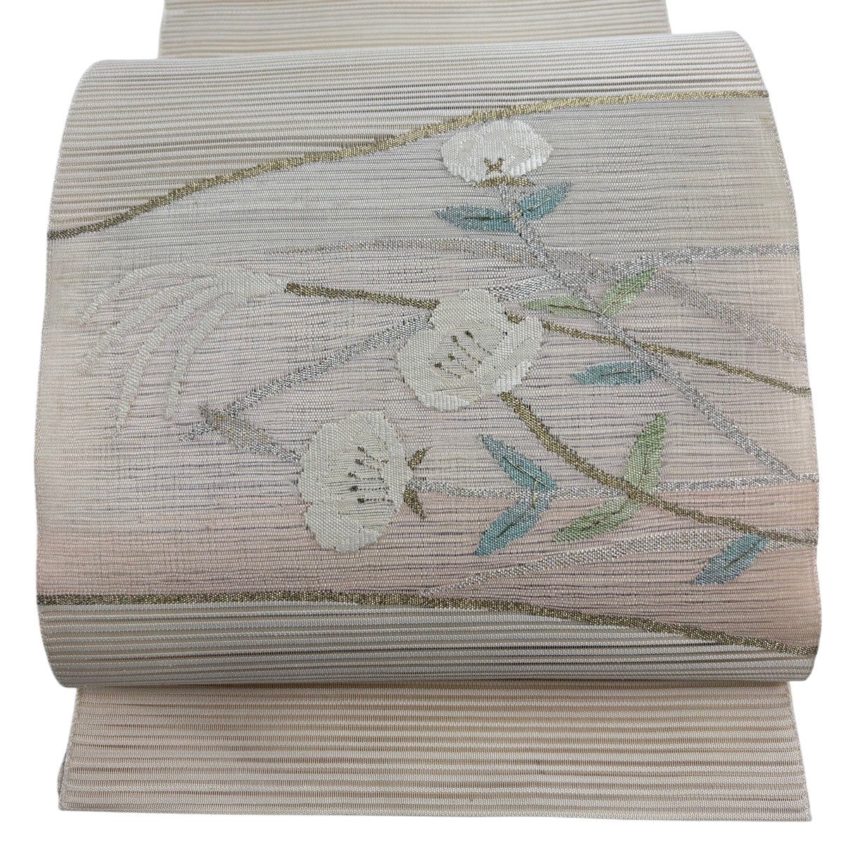 名古屋帯 秀品 夏帯 絽 草花 金銀糸 クリーム 正絹｜中古・古着