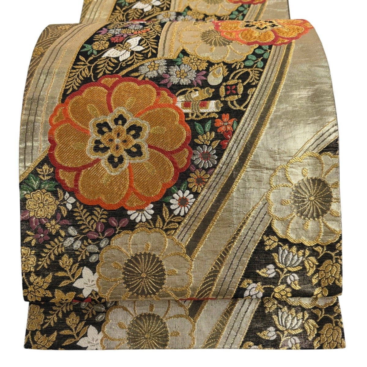 袋帯 秀品 桜 華文 金銀糸 箔 銀色 六通 正絹｜中古・古着・リサイクル