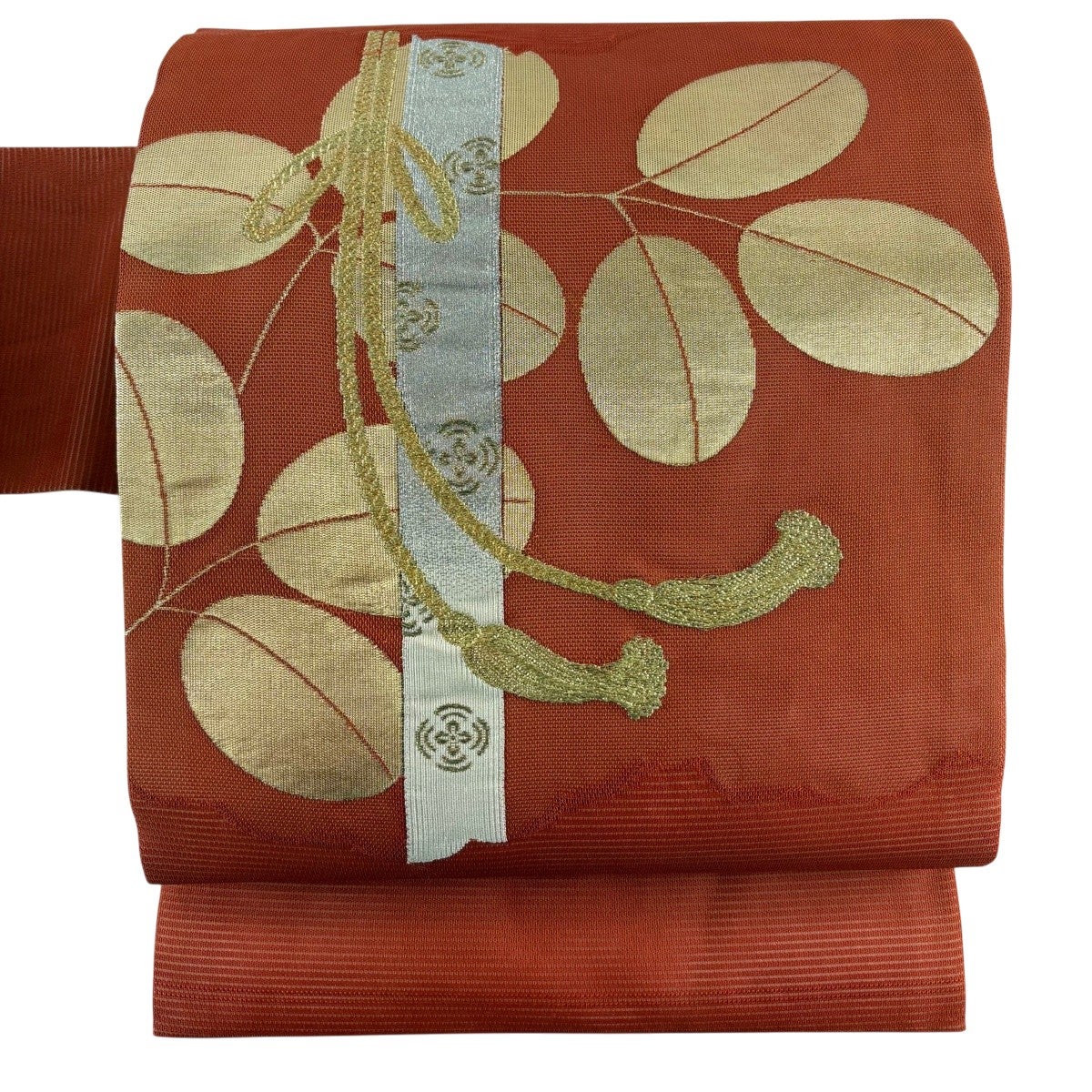50%OFF 名古屋帯 優品 関西仕立て 夏帯 組紐 萩 金銀糸 箔 朱色 正絹
