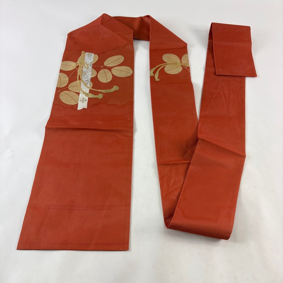 50%OFF 名古屋帯 優品 関西仕立て 夏帯 組紐 萩 金銀糸 箔 朱色 正絹