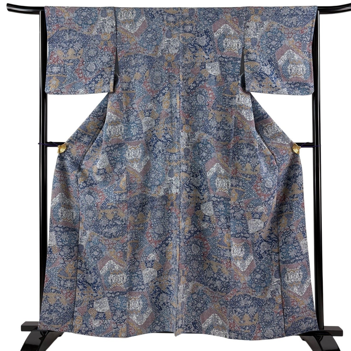新春大特価 美品 着物単品 濃藍の小紋 身丈157cm 縮緬 夢二の世界