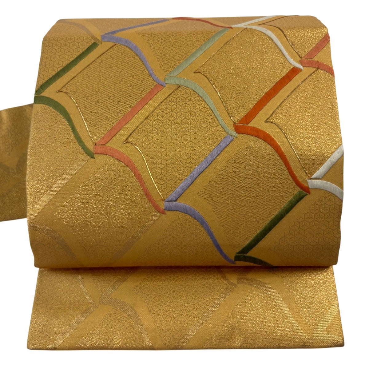 美品】 名古屋帯 秀品 結び文 有職文様 金彩 縮緬 黒 正絹｜中古・古着 