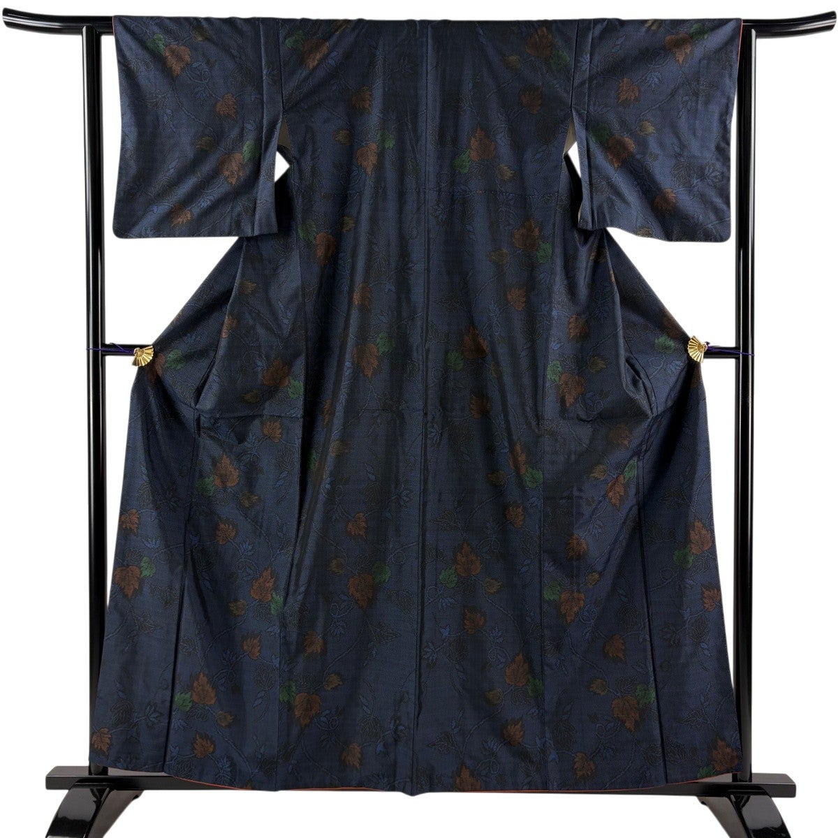 小紋 身丈153.5cm 裄丈62.5cm S 袷 樹木 建物 縮緬 クリーム 正絹 優品