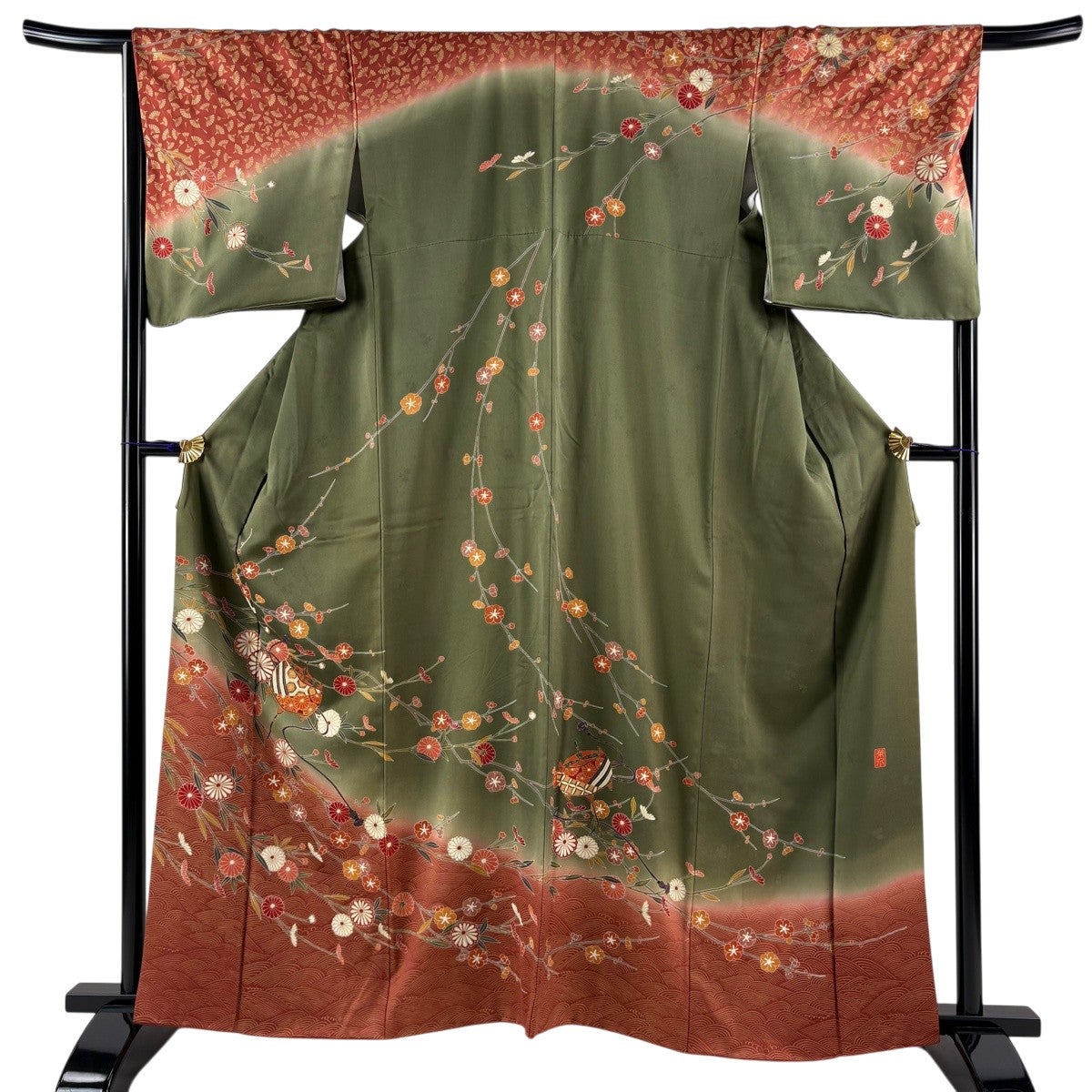訪問着 身丈171cm 裄丈66cm M 袷 落款あり 松竹梅 菊 金彩 ぼかし