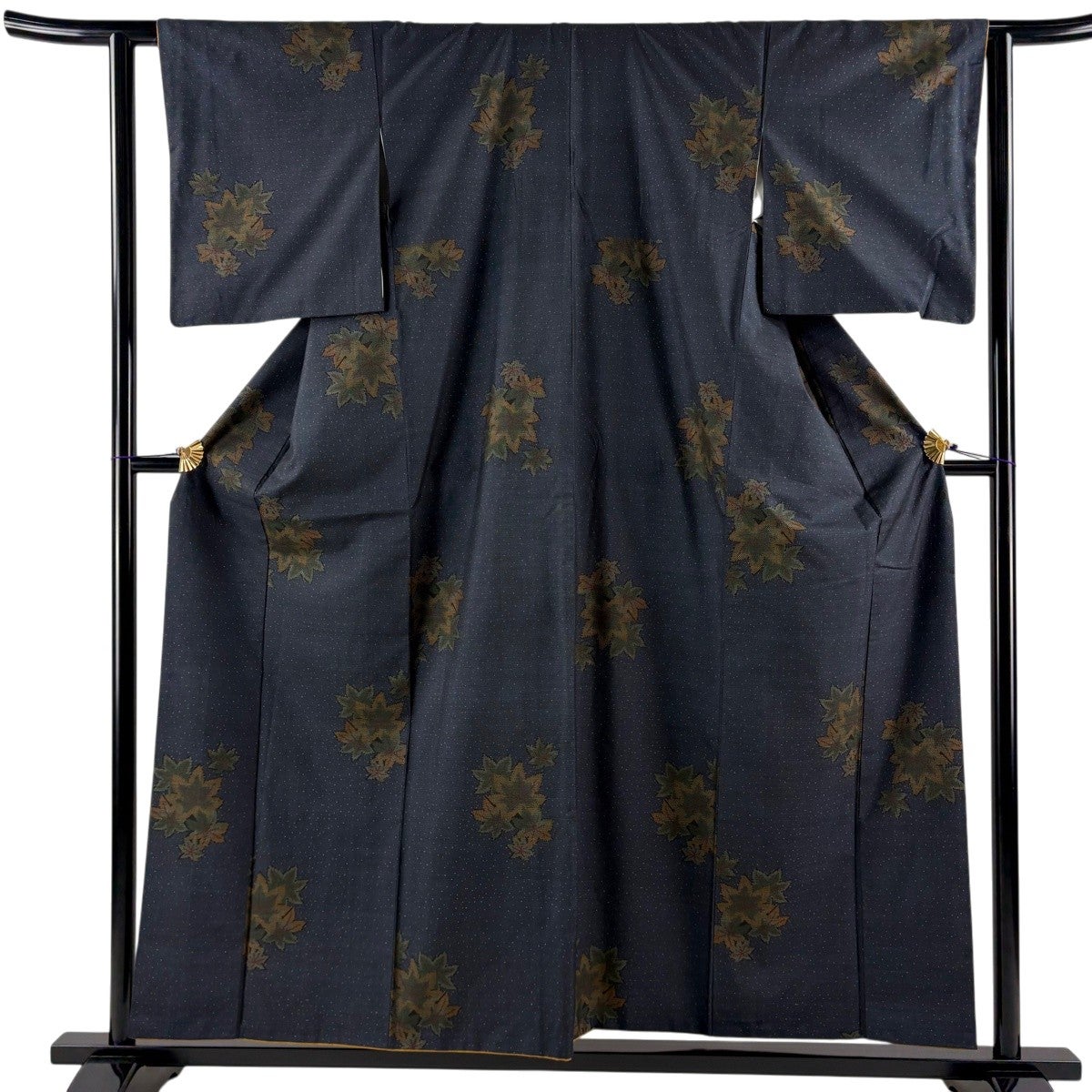 大島紬 身丈169cm 裄丈68cm L 袷 証紙あり 草花 華文 茶紫 正絹 名品