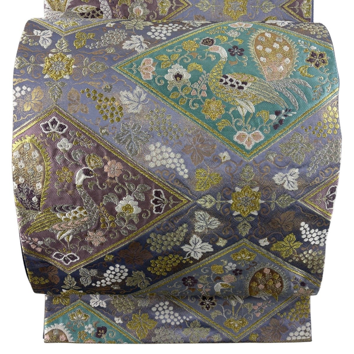 袋帯 秀品 鈴乃屋 華文 花鳥 箔 金糸 黒 六通 正絹｜中古・古着