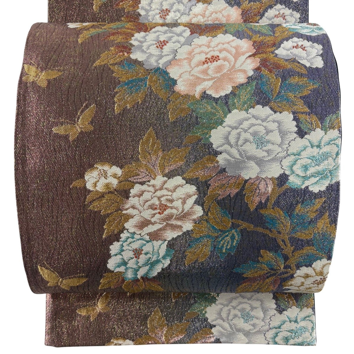 袋帯 秀品 亀甲 草花 金銀糸 箔 クリーム 六通 正絹｜中古・古着