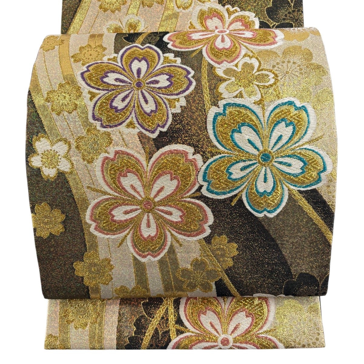 50%OFF 袋帯 秀品 振袖向き 桜 金糸 箔 銀色 六通 正絹 K50｜中古