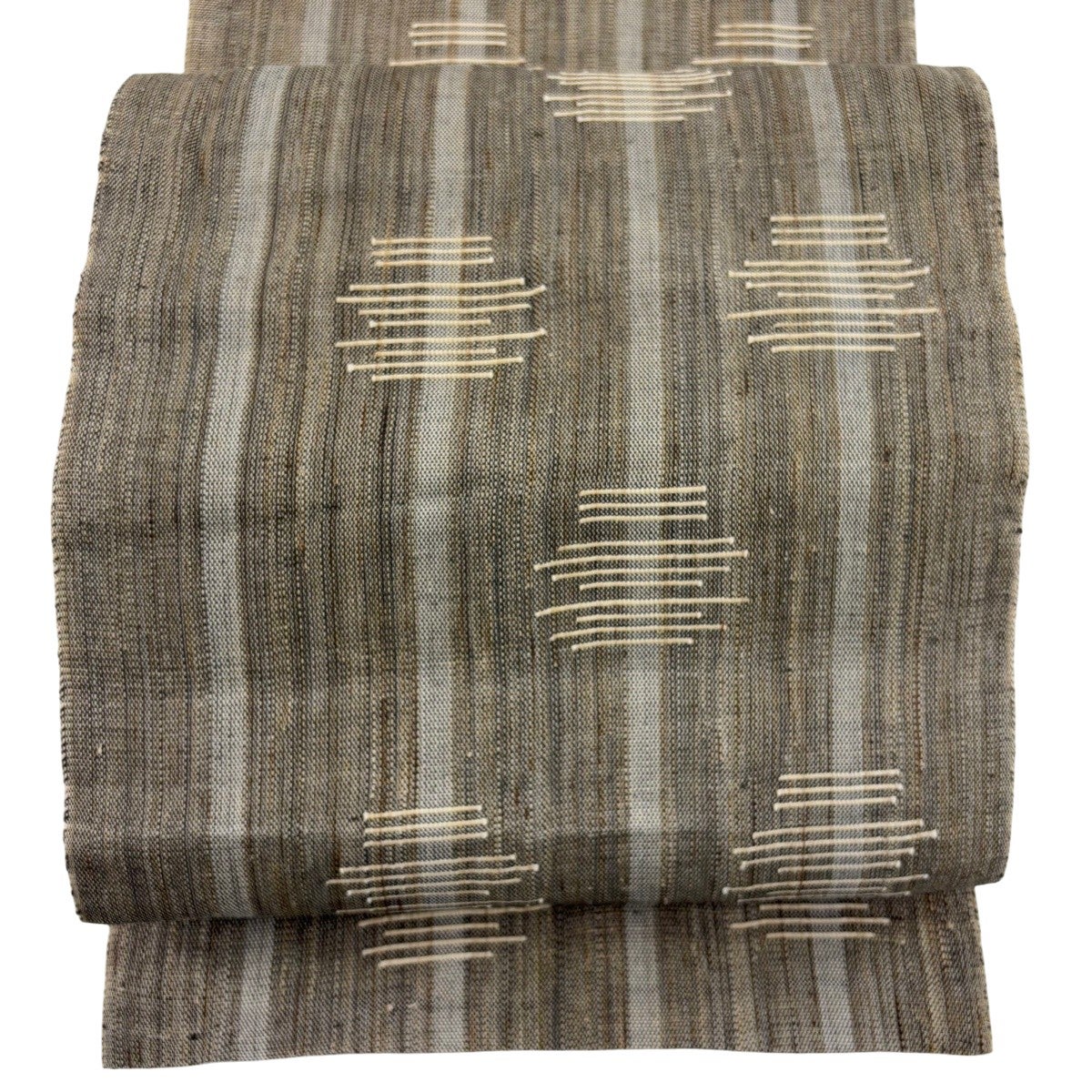 ★専用★未使用品 名古屋帯 松葉仕立て 綴れ ウズラ 長さ3m74cm 名古屋帯 秀品 八寸名古屋帯 松葉仕立て 縞模様 灰紫 正絹｜中古・古着