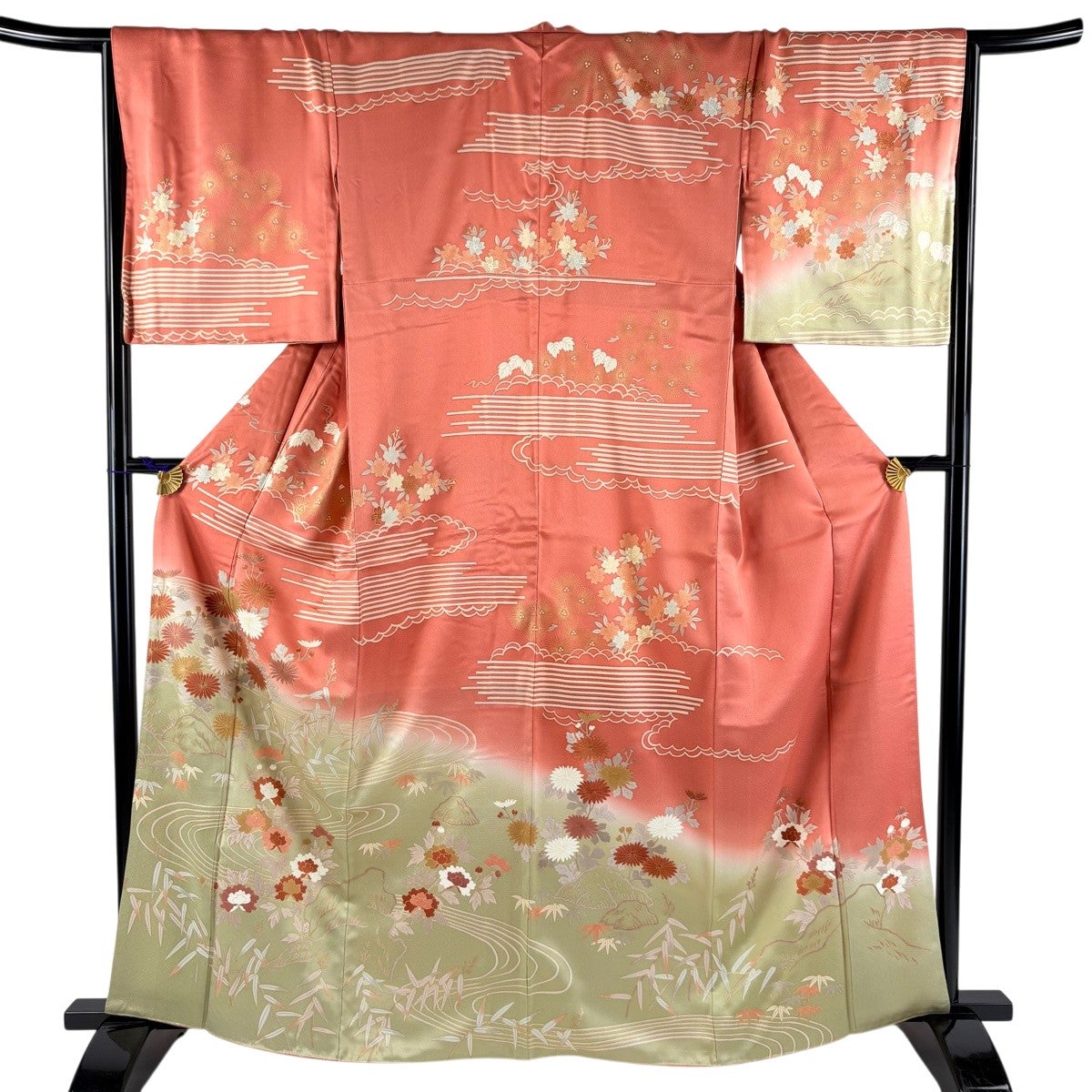 訪問着 身丈163.5cm 裄丈67cm M 袷 菊 菖蒲 金糸 金彩 薄緑 正絹 秀品