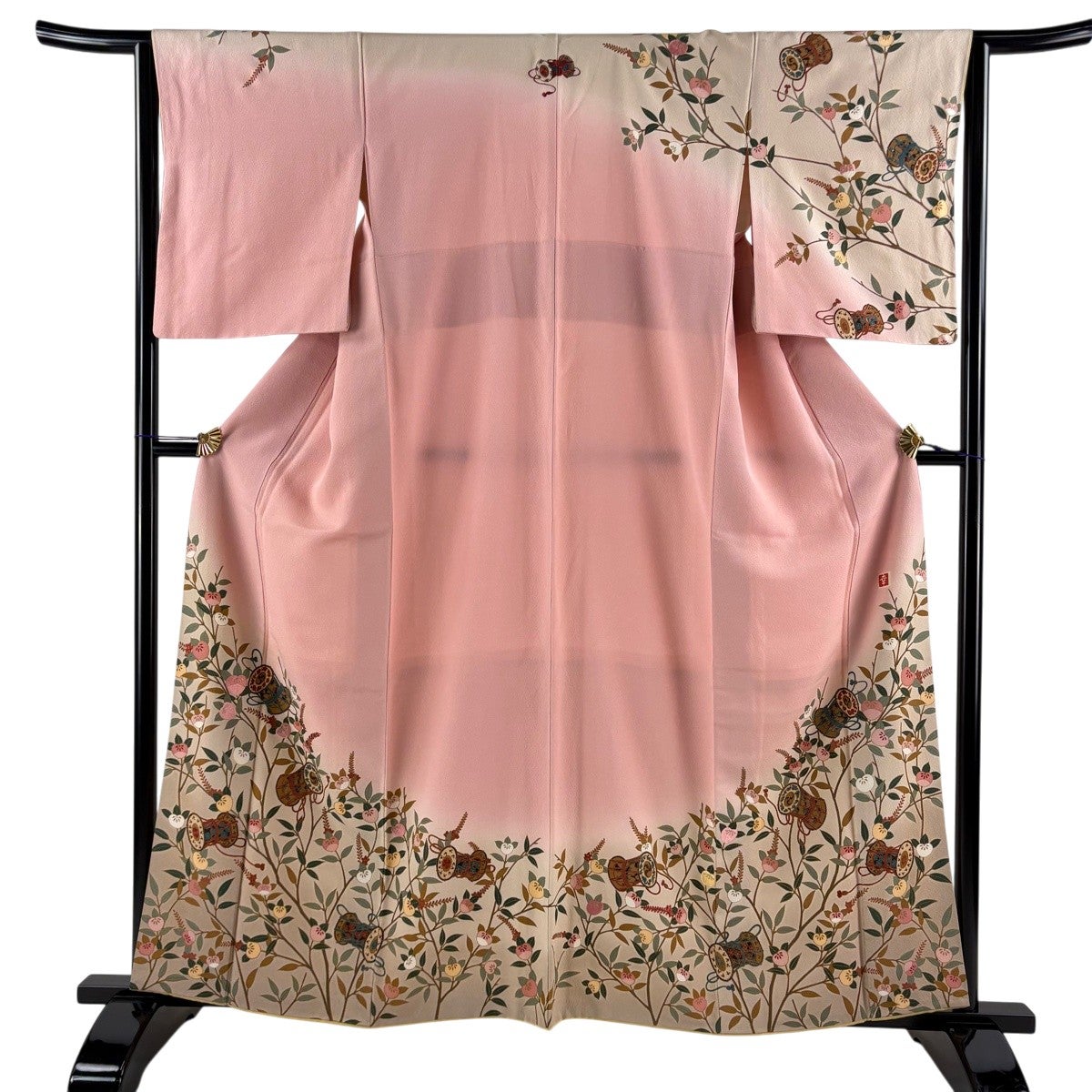 【未使用品】訪問着　花井幸子 銀座【B-4179】花井幸子監修 絽縮緬地 訪問着 黒色 波に萩の図（落款入