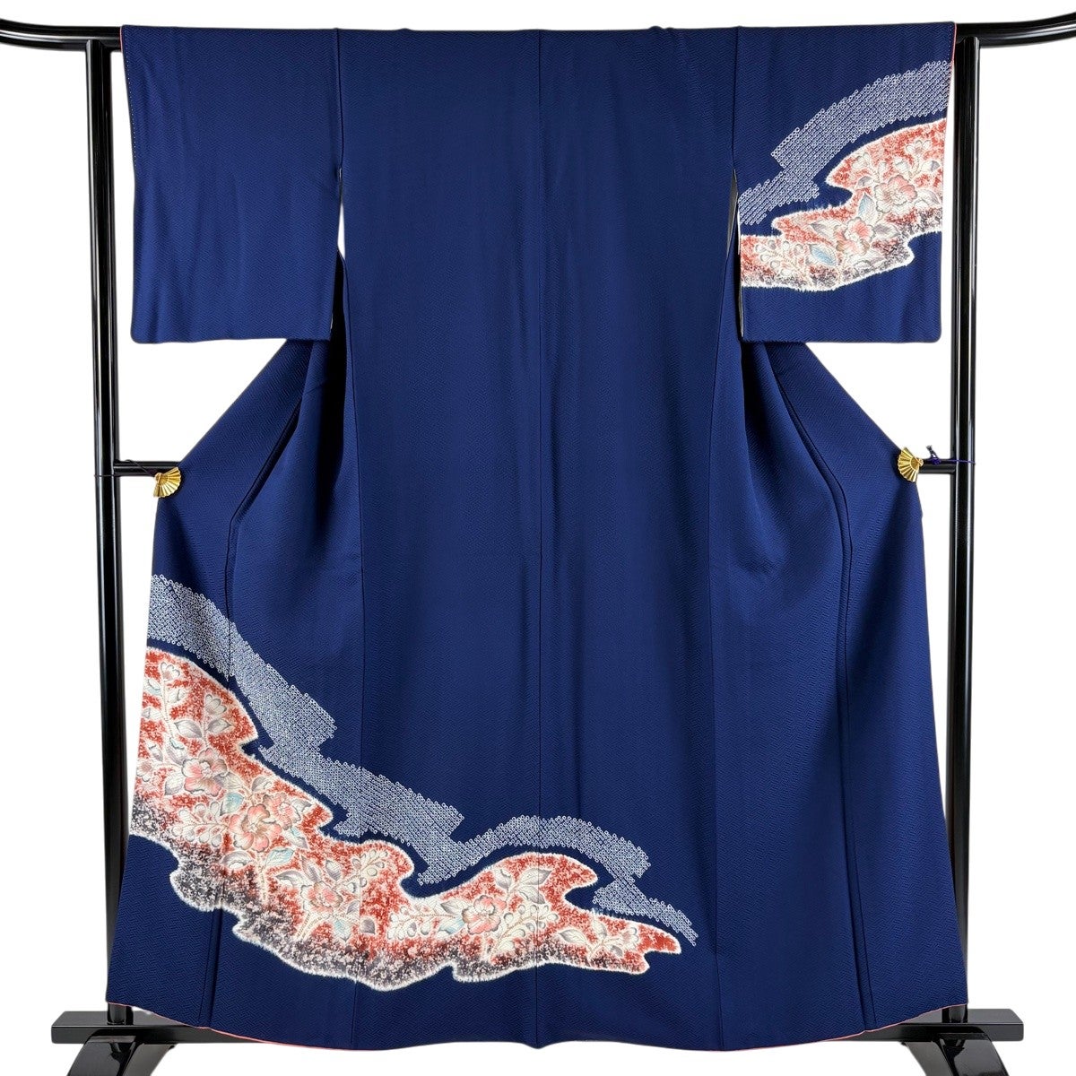付下げ 身丈160cm 裄丈62.5cm S 袷 草花 道長取り 絞り 紺色 正絹 秀品