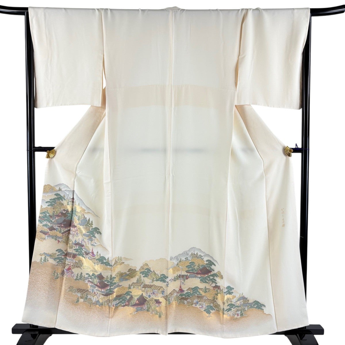 【美品】 小紋 身丈156.5cm 裄丈62.5cm 正絹 逸品 【中古】 小紋 身丈156.5cm 裄丈65cm M 袷 青海波 七宝 総絞り 黒 正絹 秀品
