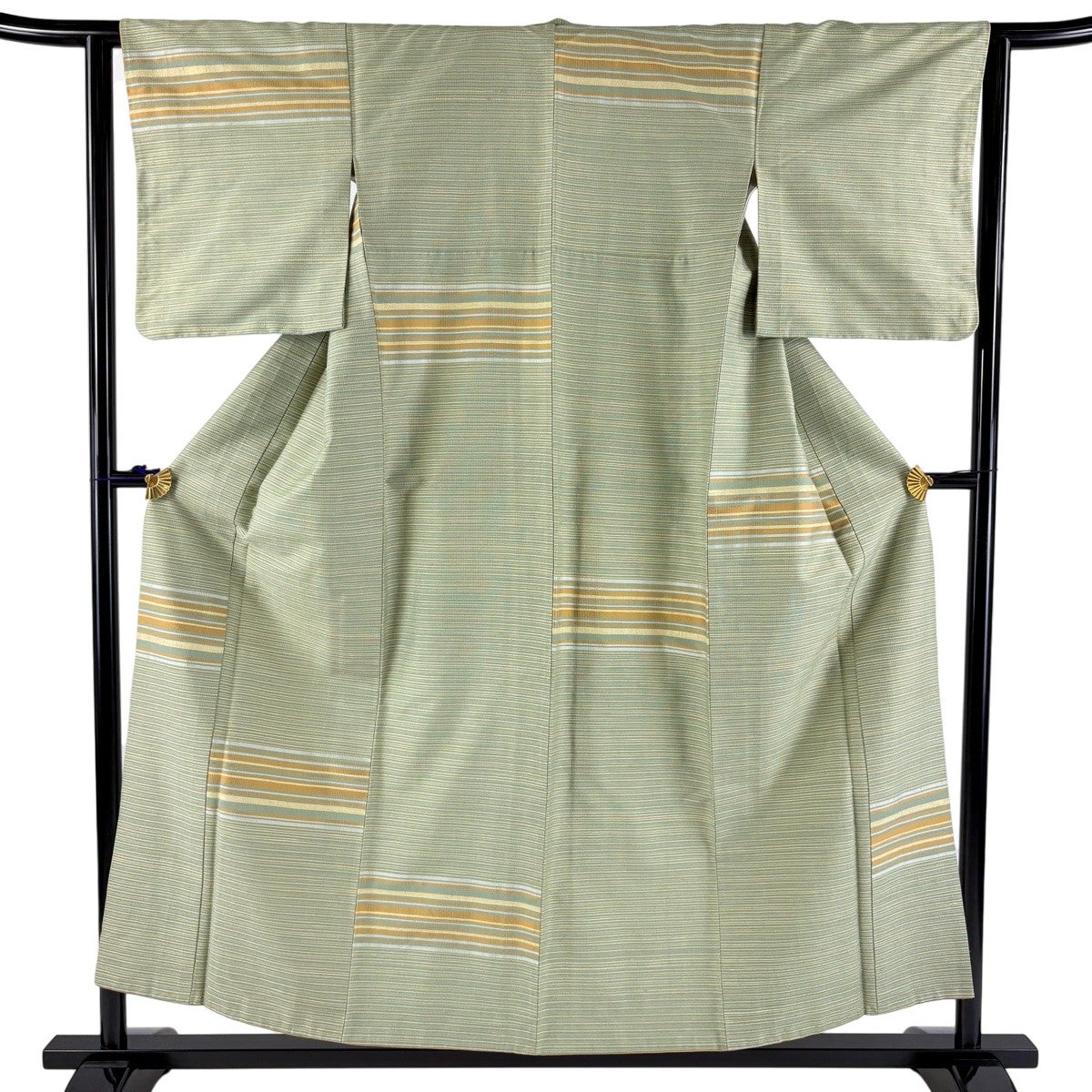 美品】 紬 身丈162cm 裄丈64cm M 袷 袋帯セット 菊 縦縞 墨色 正絹 秀