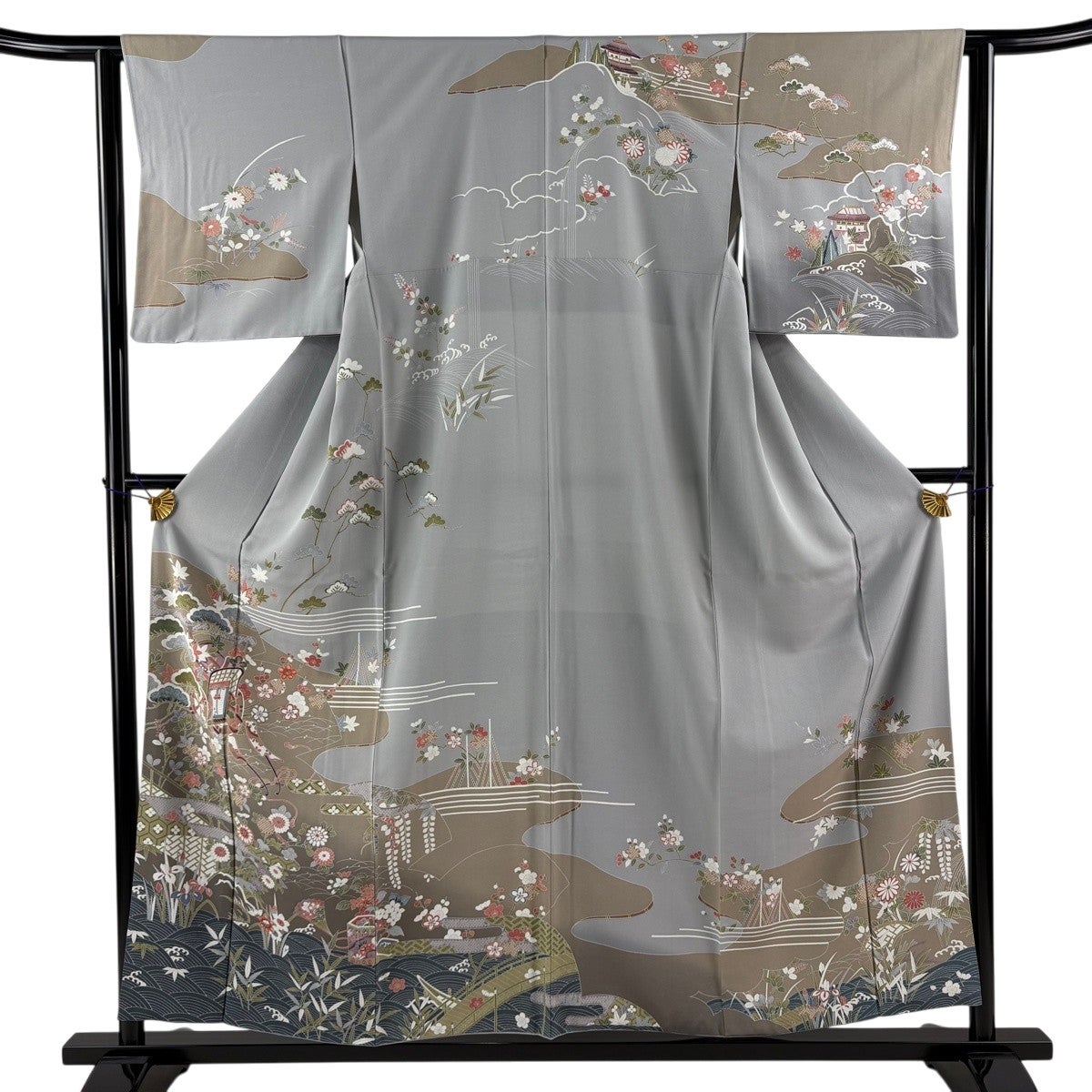 訪問着 身丈155.5cm 裄丈63cm S 袷 藤舟 落款あり 草花 染め分け