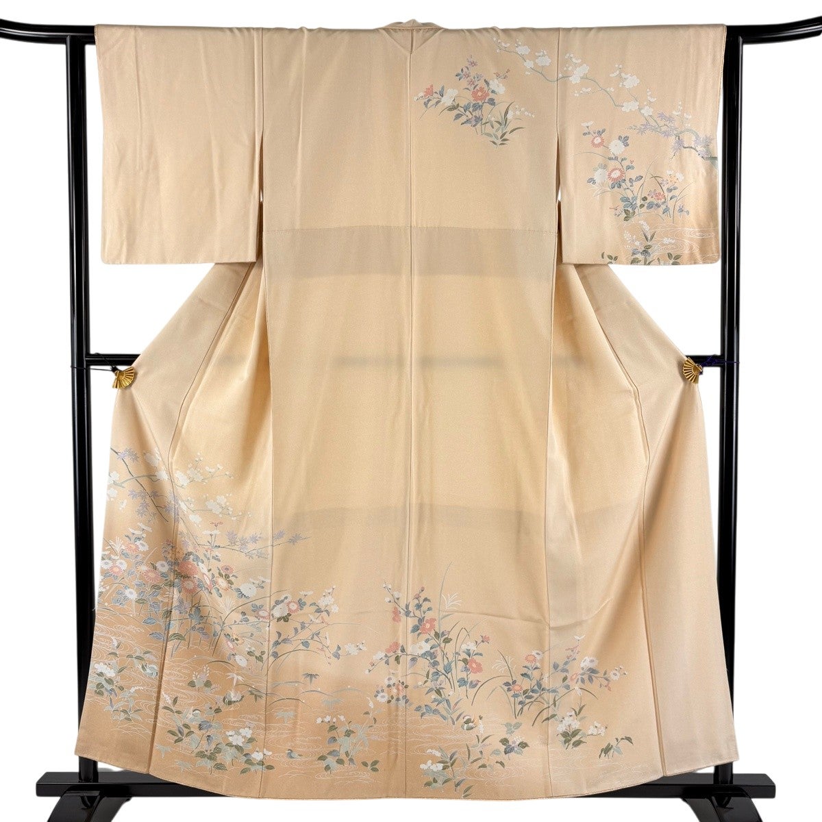 【美品】 訪問着 身丈157cm 裄丈62.5cm 正絹 逸品 【中古】 美品】 訪問着 身丈155cm 裄丈62.5cm S 袷 霞 草花 総絞り 黒 正絹 秀