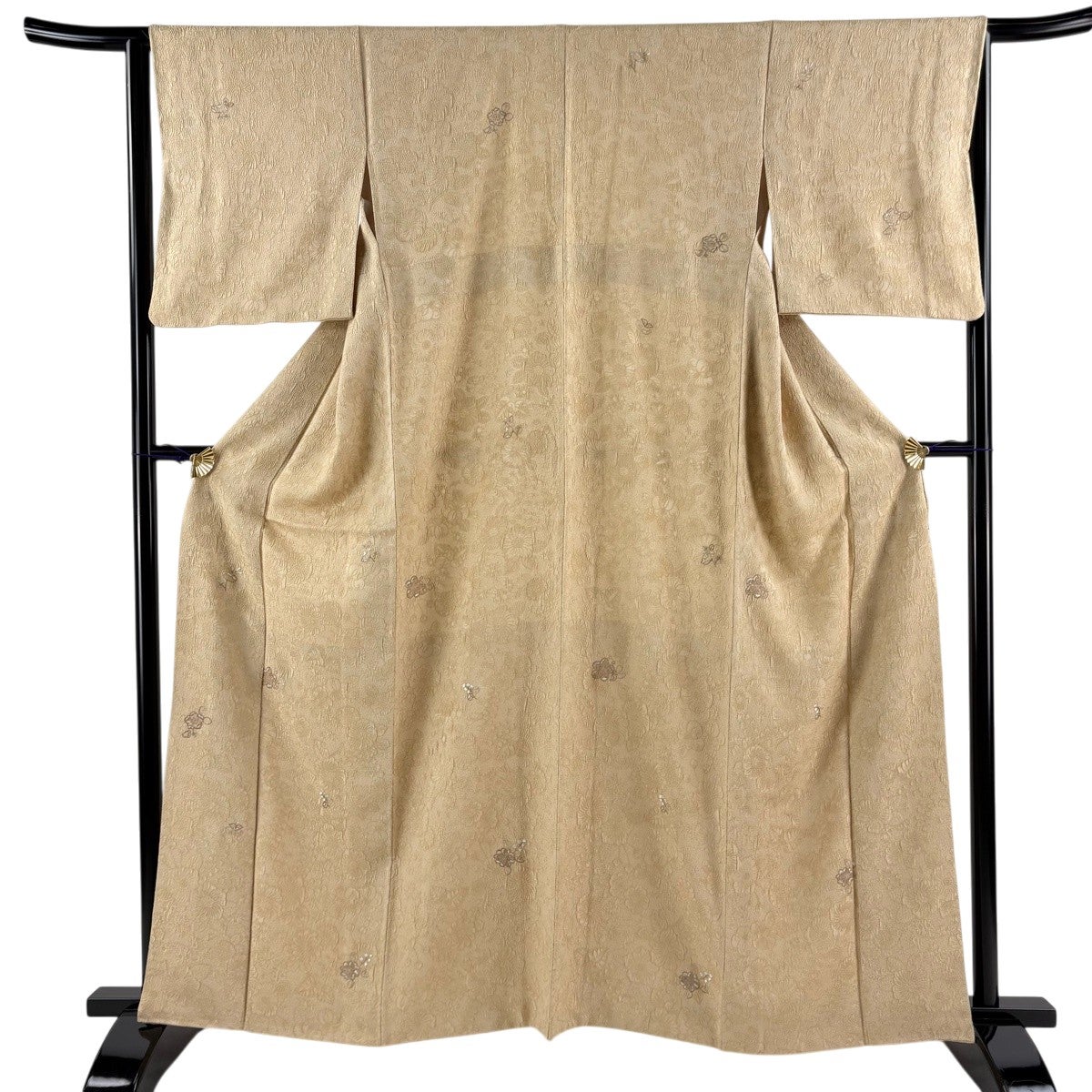 小紋 身丈160cm 裄丈67.5cm 正絹 美品 秀品 【中古】 美品】 小紋 身丈160cm 裄丈67cm M 袷 草花 茶色 正絹 秀品｜中古
