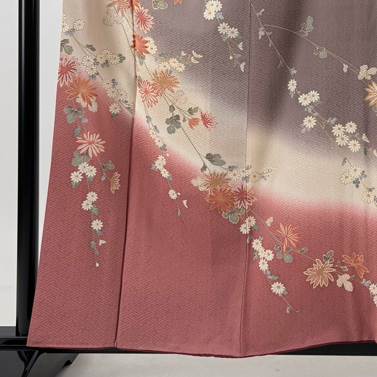 訪問着 身丈159cm 裄丈64cm M 袷 草花 地紋 金彩 ぼかし 灰紫 正絹 秀