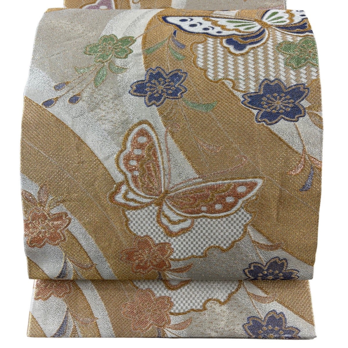 袋帯 秀品 向かい鳥 花鳥 金銀糸 箔 金色 六通 正絹｜中古・古着