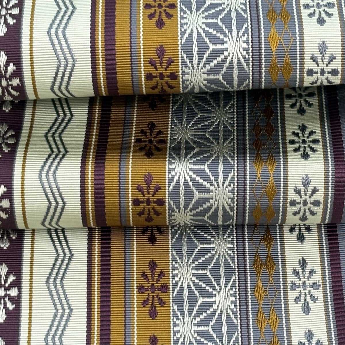 美品】半幅帯 名品 証紙あり 本場筑前博多織 麻の葉 縞 薄緑 正絹