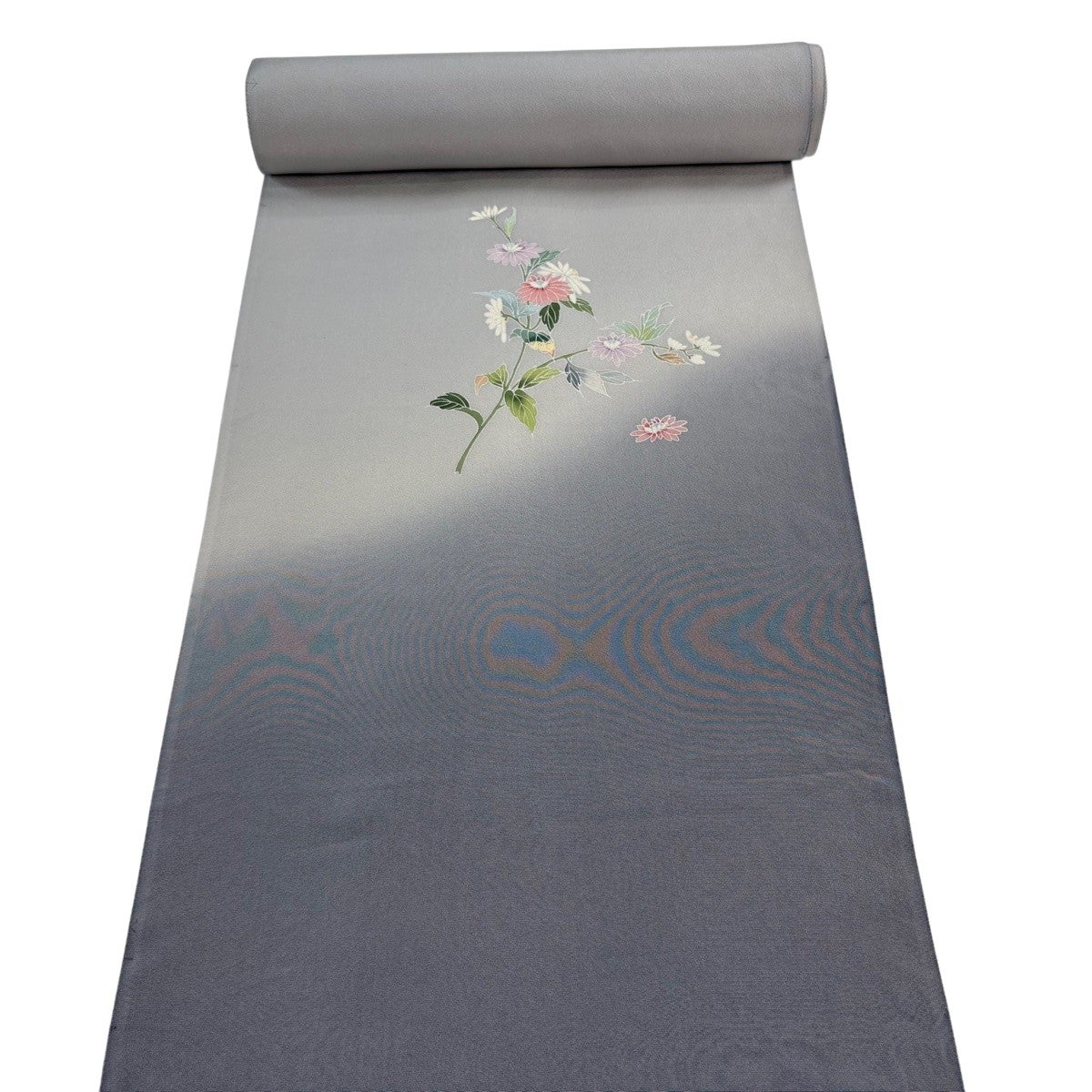 反物 秀品 付下げ 菊 橘 刺繍 金銀糸 青灰色 正絹｜中古・古着