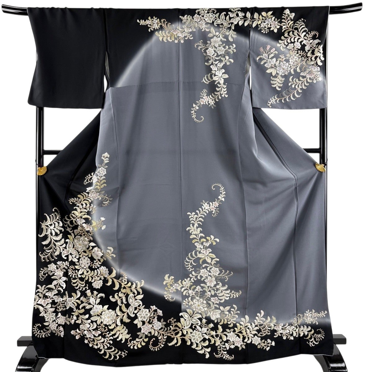 美品】 訪問着 身丈158cm 裄丈69cm L 袷 落款あり 女郎花 幾何学 黒