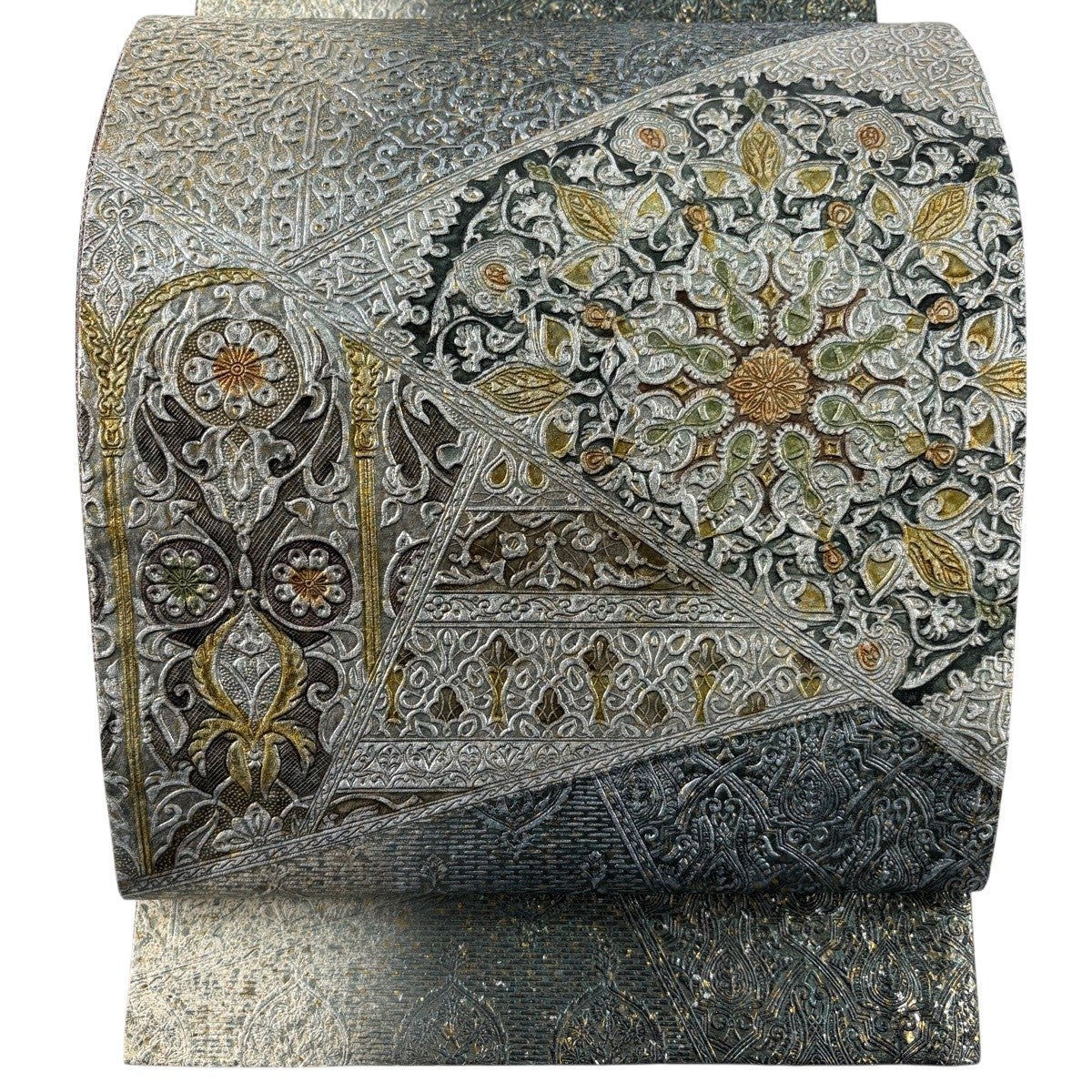 美品】 袋帯 逸品 華文 草花 金銀彩 深緑 お太鼓柄 正絹｜中古・古着