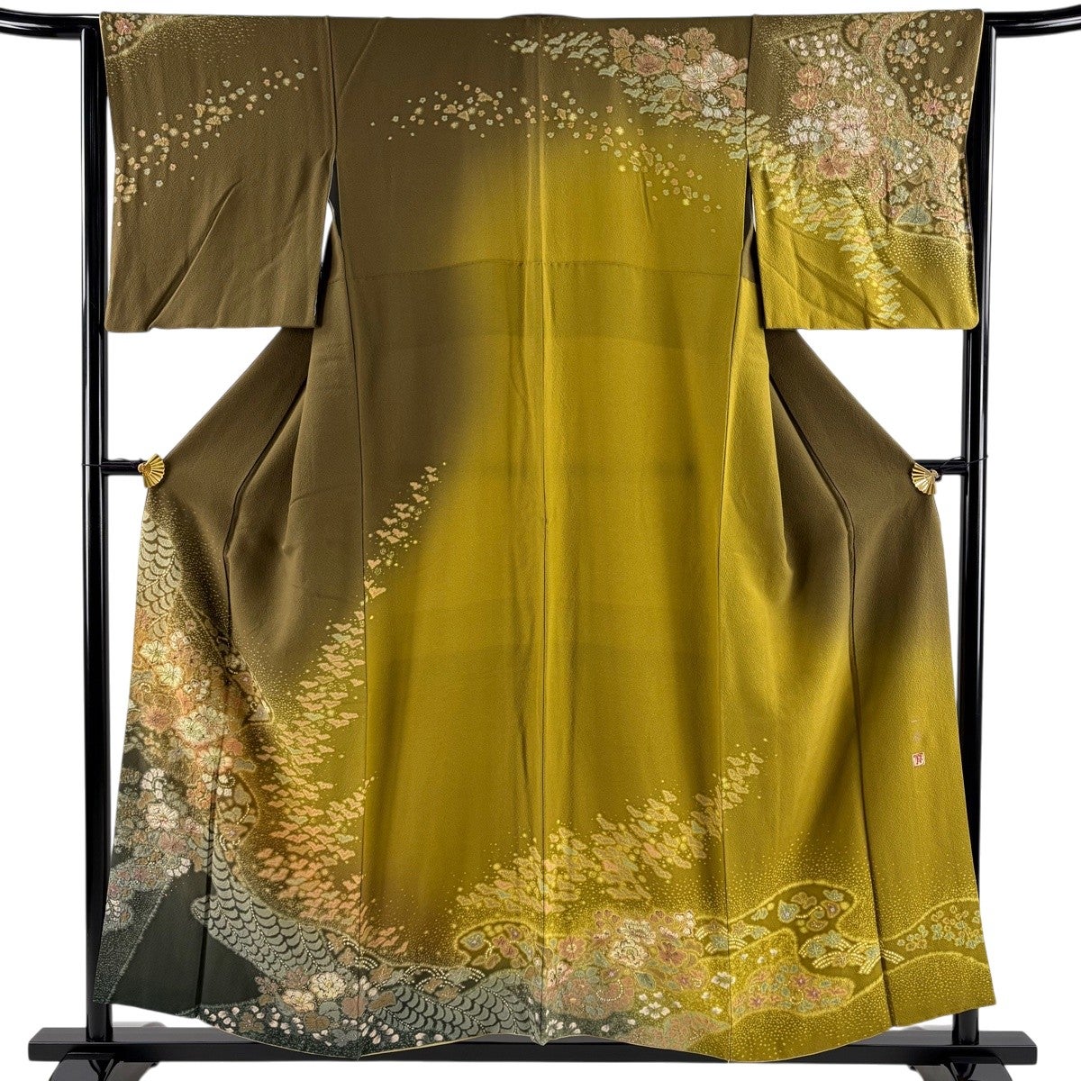 美品】 訪問着 身丈159cm 裄丈64cm M 袷 落款あり 桜 流水 銀通し 絞り