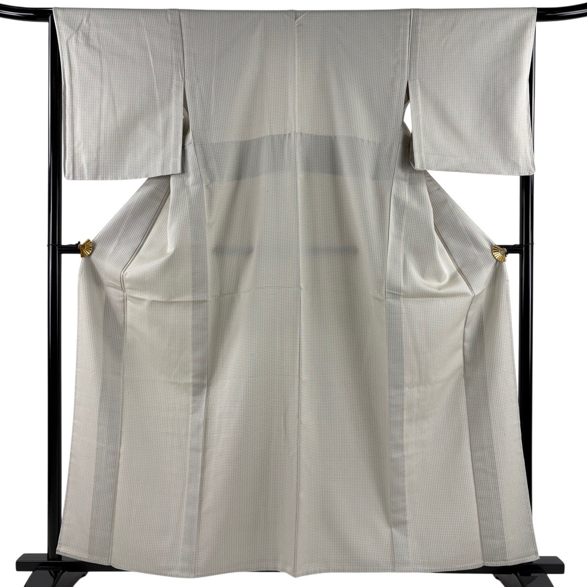 お召 身丈160.5cm 裄丈65cm M 単衣 ドット 灰白 正絹 逸品｜中古・古着
