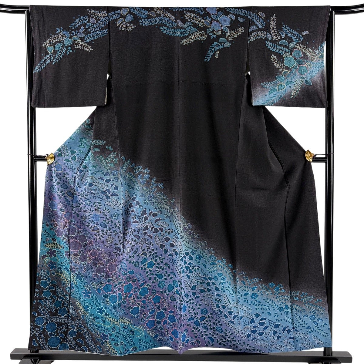 美品】 訪問着 身丈167.5cm 裄丈68cm L 袷 辻が花柄 波 金通し ぼかし