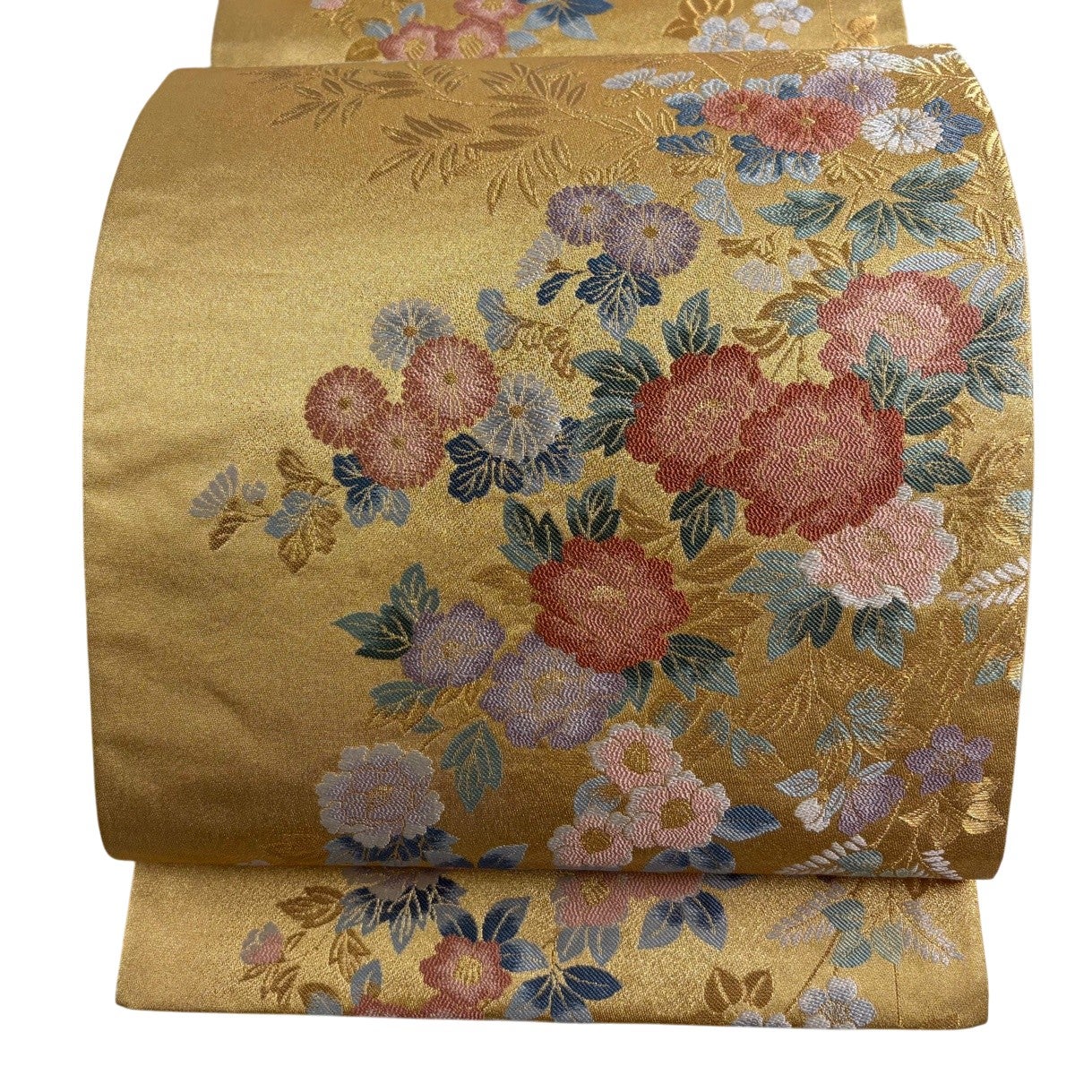 50%OFF 袋帯 秀品 草花 霞 金糸 箔 金色 六通 正絹 K50｜中古・古着