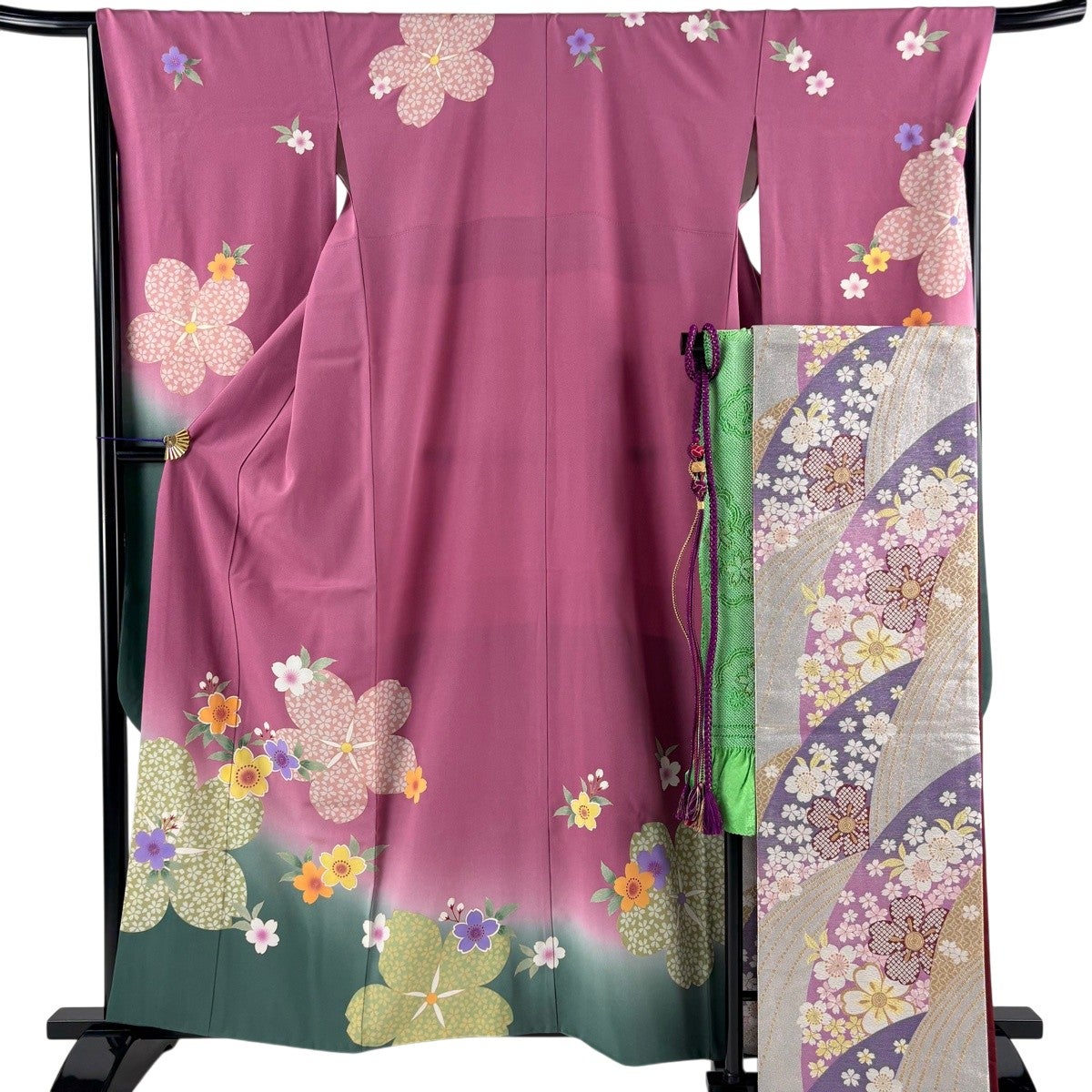 振袖 身丈160cm 裄丈68cm L 袷 袋帯フルセット 桜 金彩 ぼかし ピンク