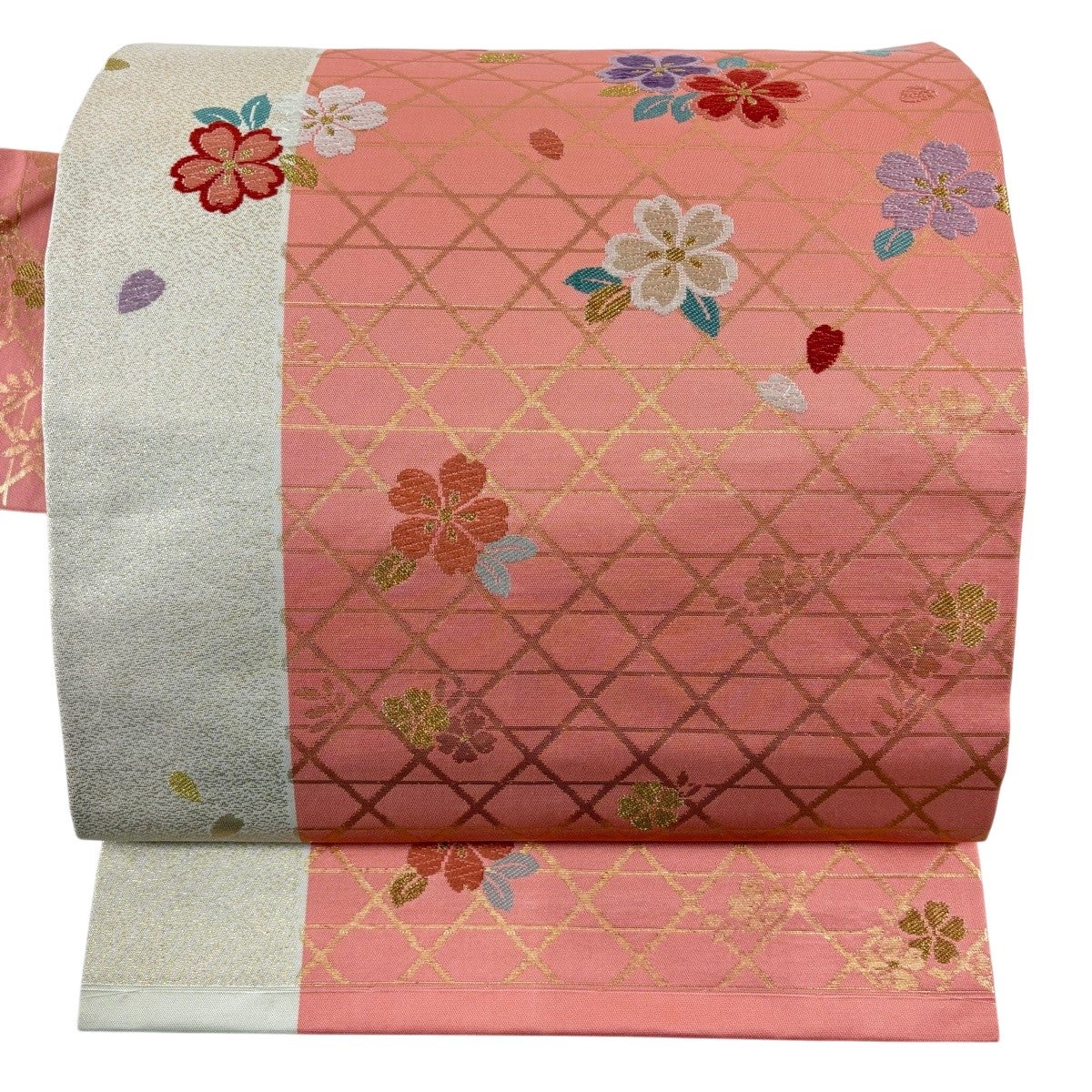 名古屋帯 名品 落款あり 花 クリーム 正絹｜中古・古着・リサイクル