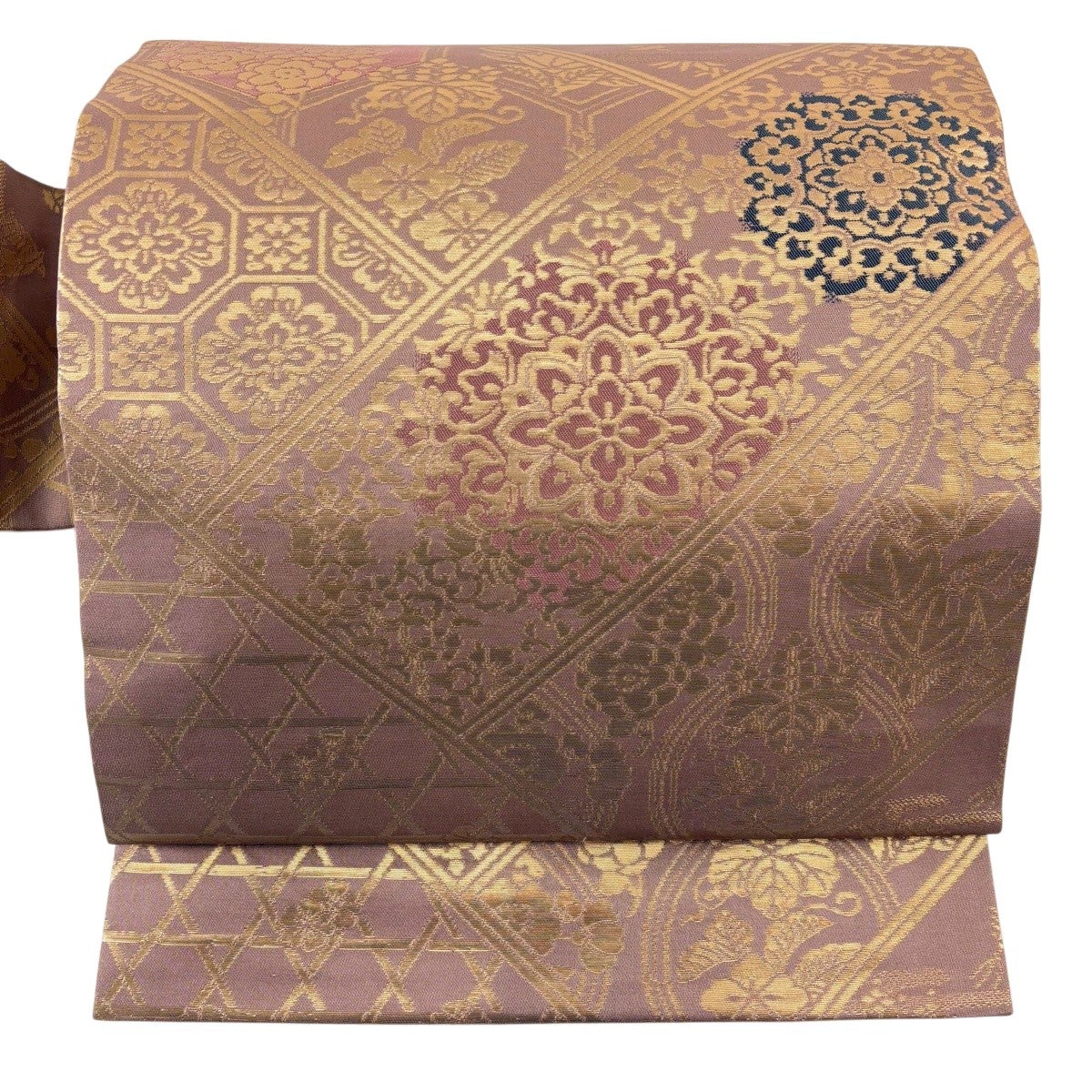 美品】 名古屋帯 優品 華文 草花 箔 灰桜 正絹｜中古・古着
