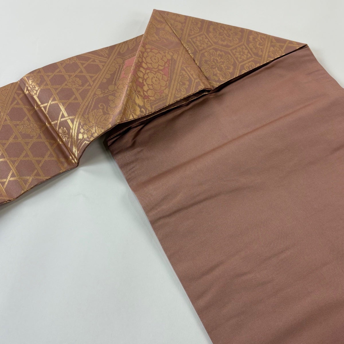専用帯6145 ●高級 正絹 名古屋仕立て 名古屋帯 花文 華文 美品】 名古屋帯 優品 華文 草花 箔 灰桜 正絹｜中古・古着